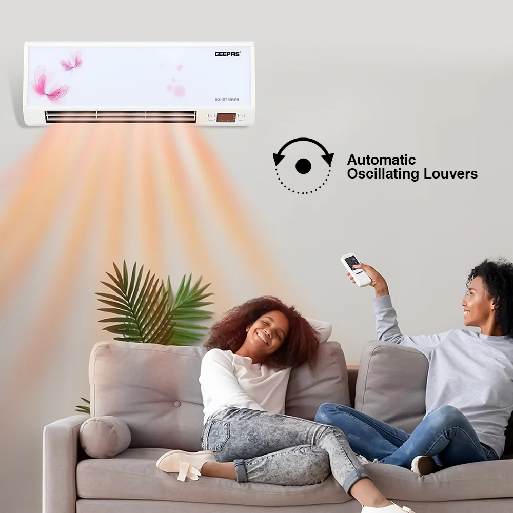 Geepas GWH9242 PTC Wall Heater with Remote Control | 2500W Power | 2 Heat Settings |Ceramic Heating Element | Temperature Control | 7.5 Hour Timer & Oscillating Louvers - Image 5
