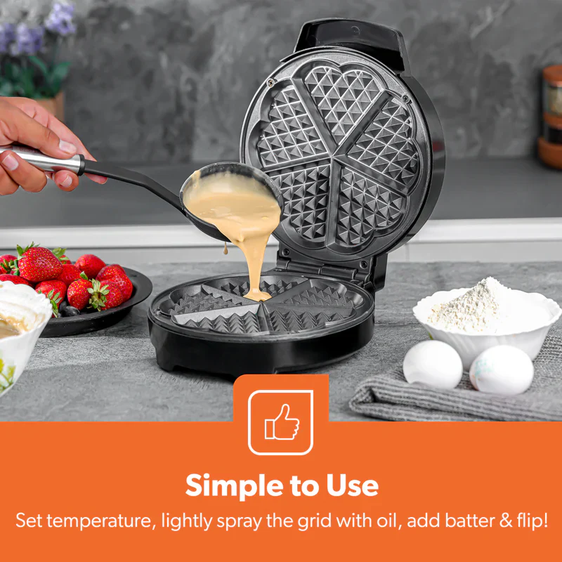 Geepas GWM36538 Heart Waffle Maker | 1000W Power| Adjustable Temperature Control | Non-Stick Cooking Plates | Cool-Touch Handle | Skid-Resistant Feet | 2 Years Warranty - Image 3