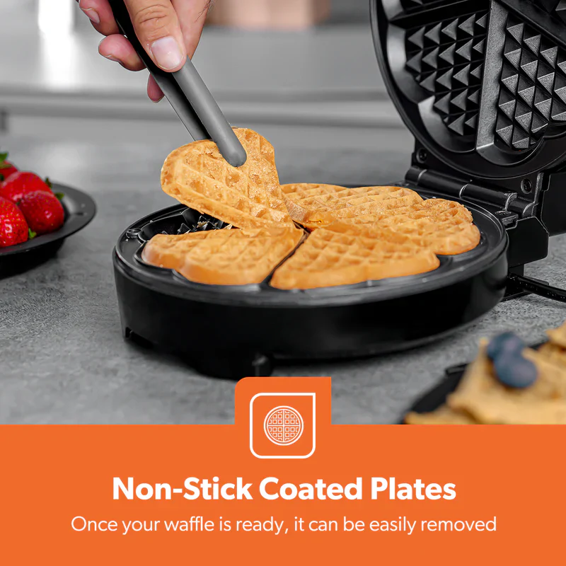 Geepas GWM36538 Heart Waffle Maker | 1000W Power| Adjustable Temperature Control | Non-Stick Cooking Plates | Cool-Touch Handle | Skid-Resistant Feet | 2 Years Warranty - Image 4