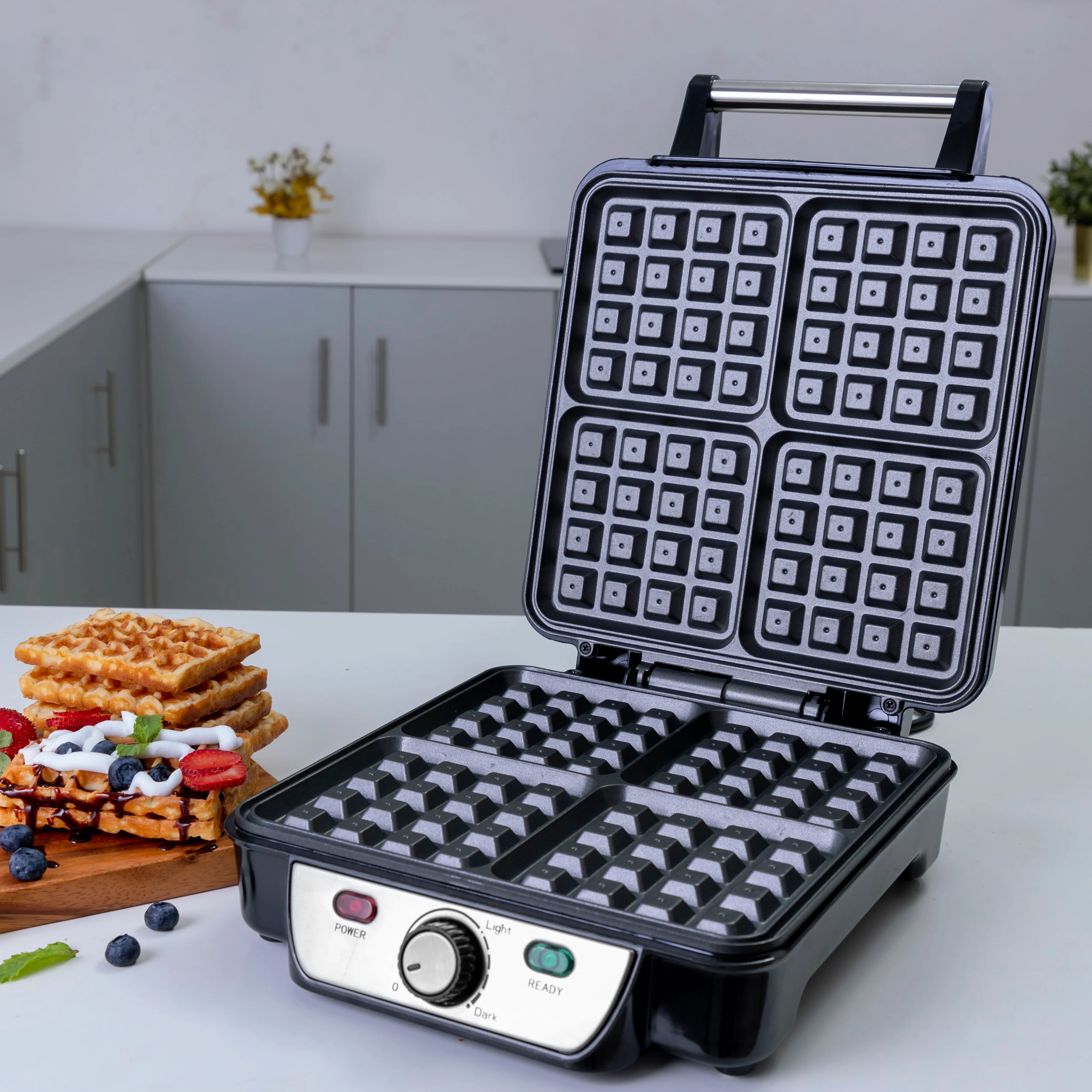 Geepas GWM5417 4-Slice Waffle Maker | 1100W Power| Adjustable Temperature Control | Non-Stick Cooking Plates| Cool-Touch Handle | Indicator Lights | 2 Years Warranty - Image 3