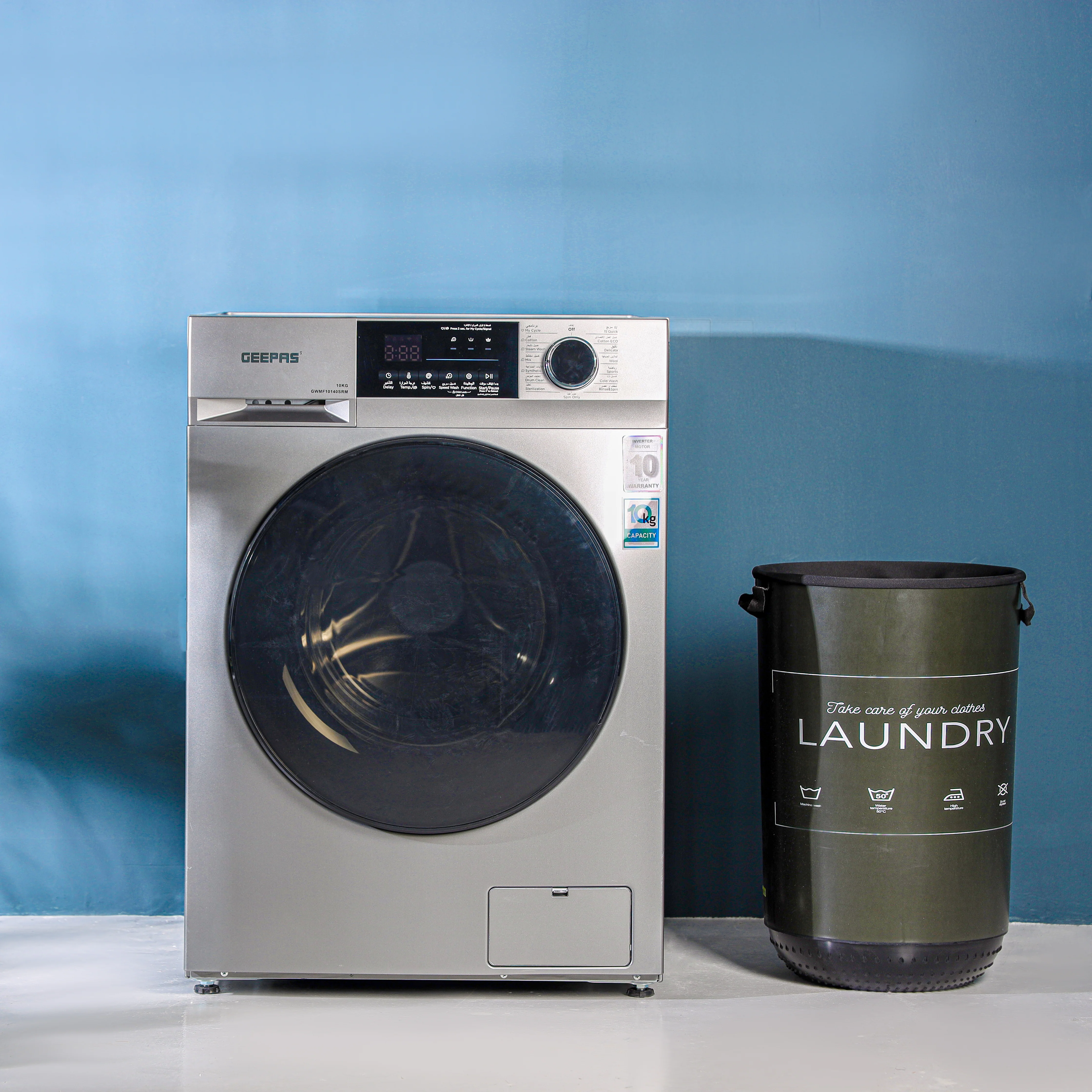 Geepas GWMF10140SRM Front Loading Washing Machine | 10kg Capacity | 1400 RPM| Inverter Motor with 10-Year Warranty| LED Display| 15 Wash Programs | 1  Year Warranty - Image 2