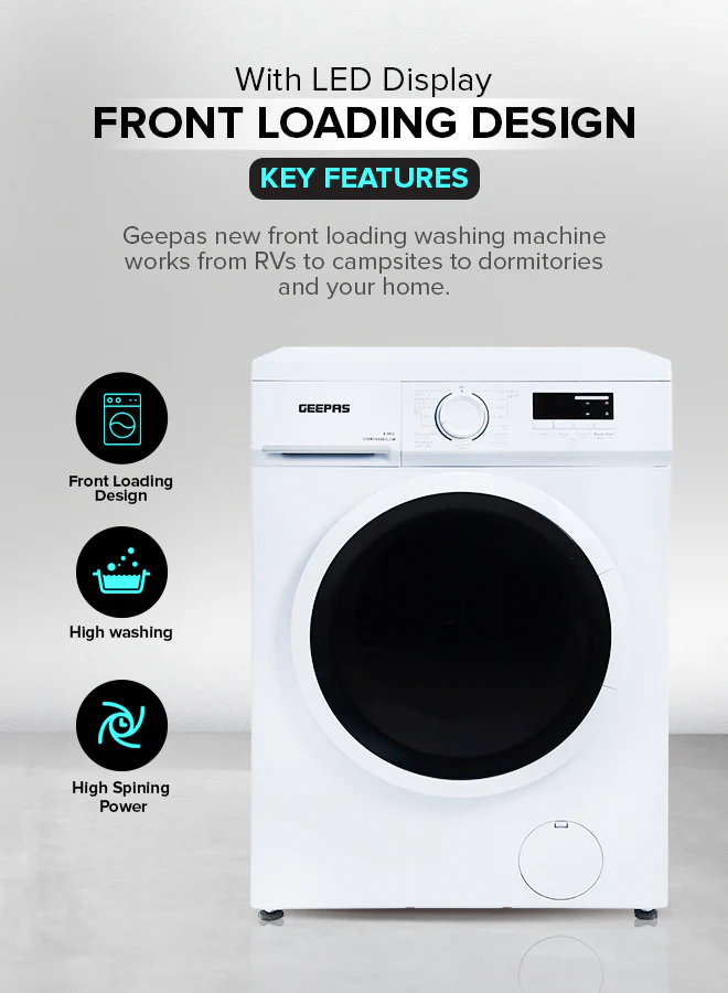Geepas GWMF68005LCM Front Loading Washing Machine | 6kg Capacity | 1000 RPM |        15 Wash Programs | LED Display | Energy Efficient Performance |  1 Year Warranty - Image 3