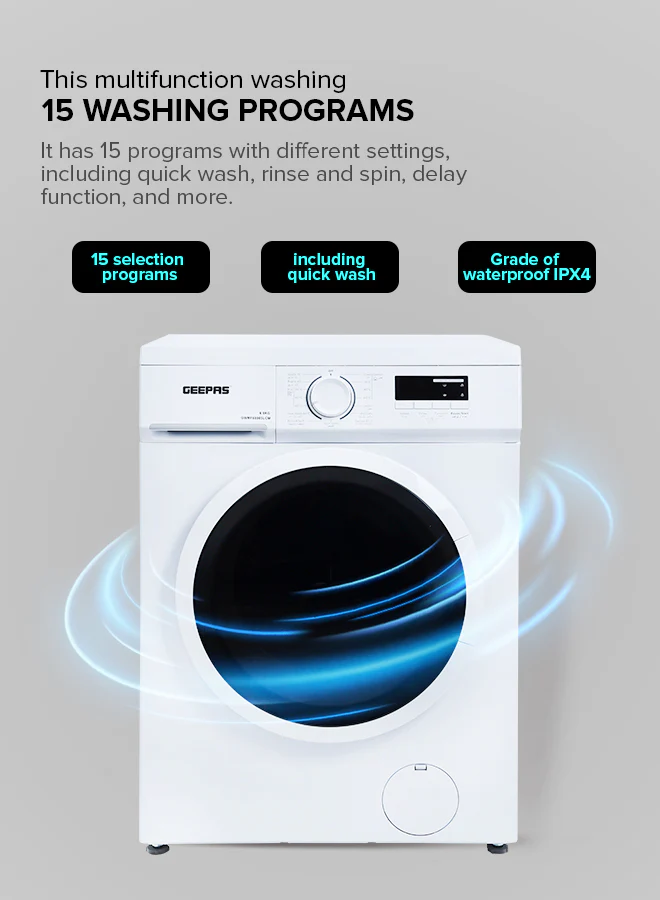 Geepas GWMF68005LCM Front Loading Washing Machine | 6kg Capacity | 1000 RPM |        15 Wash Programs | LED Display | Energy Efficient Performance |  1 Year Warranty - Image 5