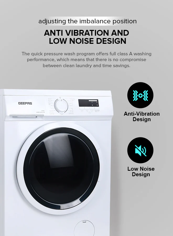 Geepas GWMF68005LCM Front Loading Washing Machine | 6kg Capacity | 1000 RPM |        15 Wash Programs | LED Display | Energy Efficient Performance |  1 Year Warranty - Image 7