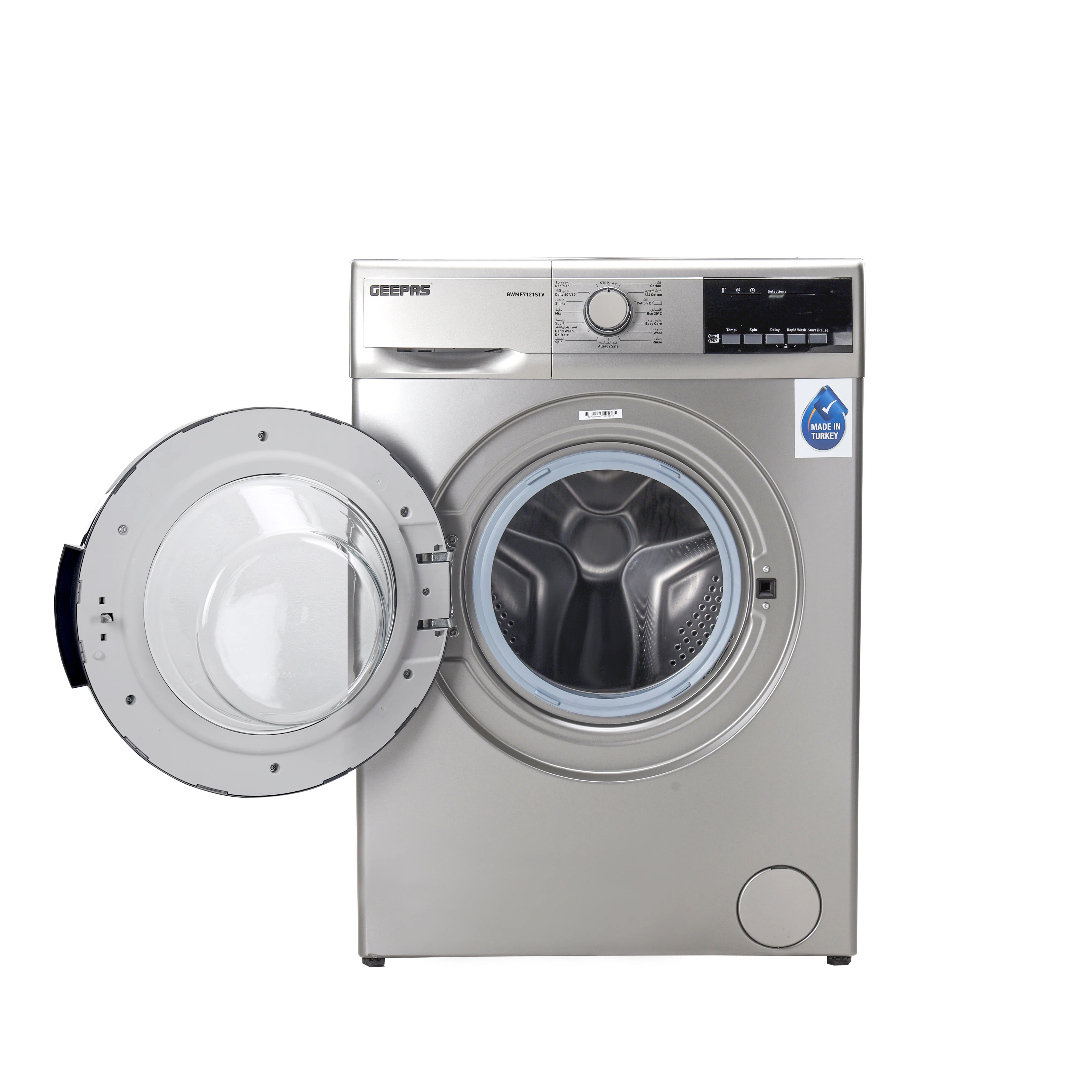 Geepas GWMF7121STV 7kg Fully Automatic Front Load Washing Machine |  15 Wash Programs |  1000 RPM Spin Speed |  EcoLogic System | LED Display & Child Lock Safety - Image 3