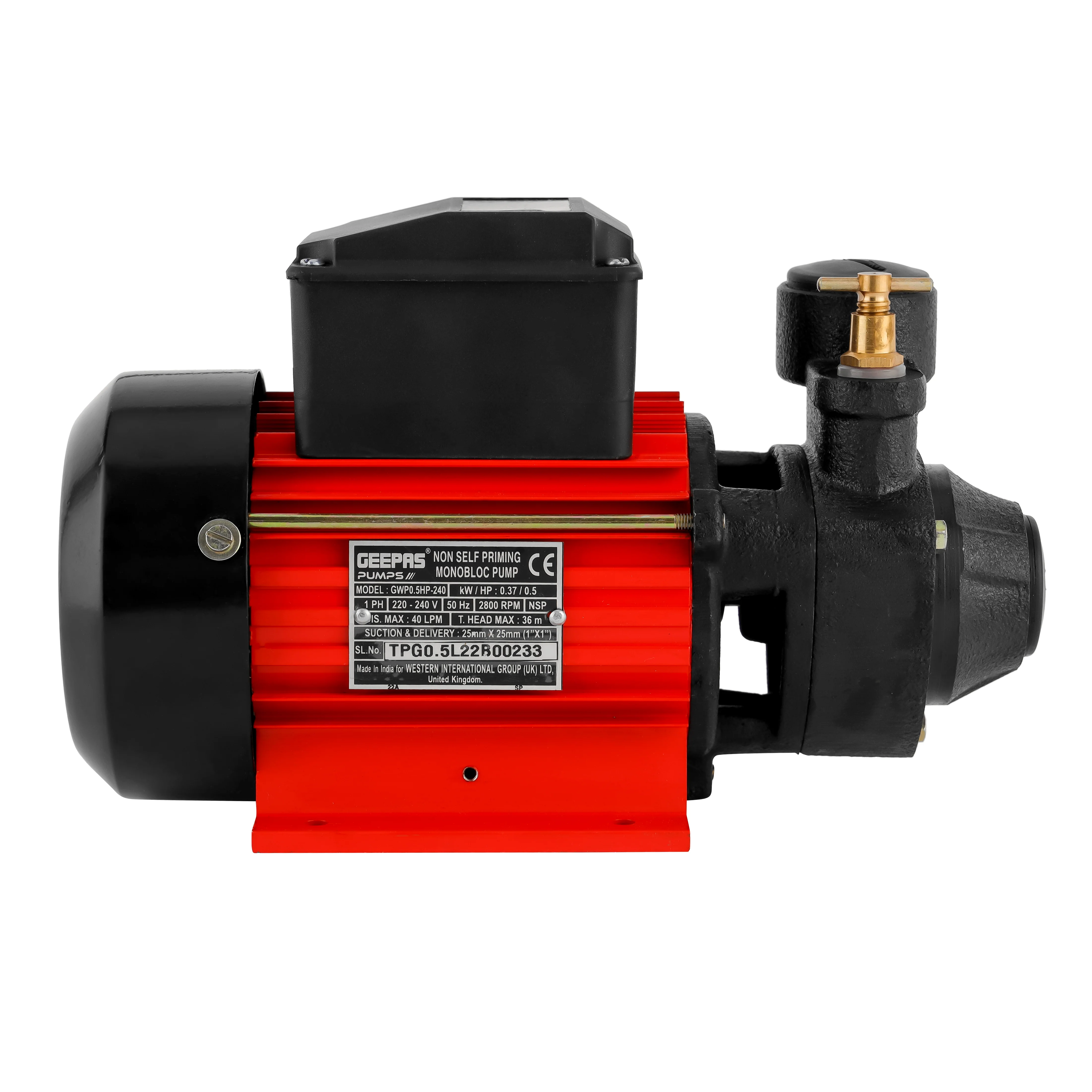 Geepas 0.5 HP Monobloc Pump- GWP0.5HP-240| Premium-Quality Construction, Suction/Delivery - 1" x 1"| Maximum Head- 30m, Perfect for Domestic Water Supply, Irrigation Etc - Image 2