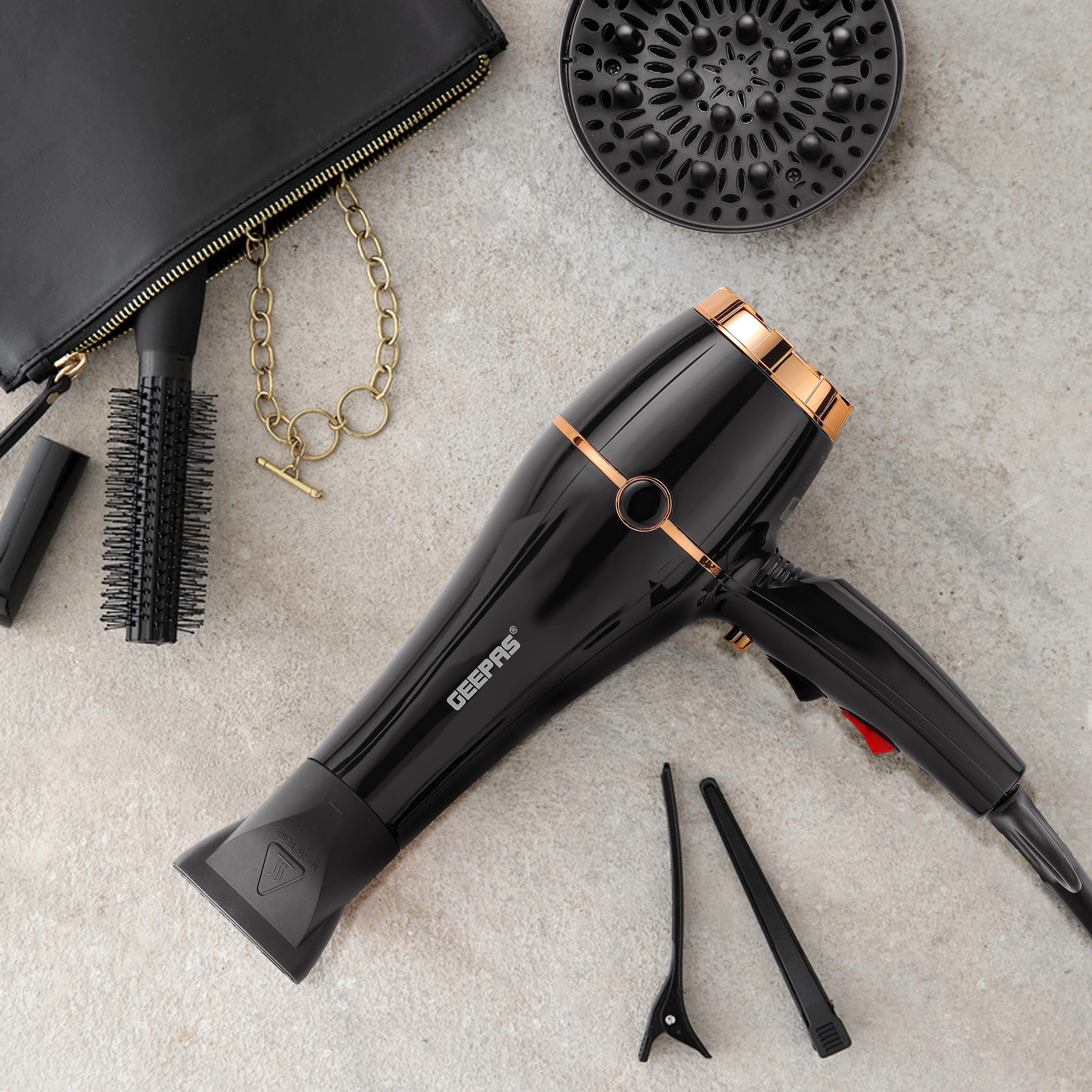 Geepas 2200W Hair Dryer GHD86069 | 2 Speed & 3 Heat Settings, Cool Shot Function, Long Life AC Motor, Includes Nozzle & Diffuser, Salon & Home Styling, 2Year Warranty - Image 2