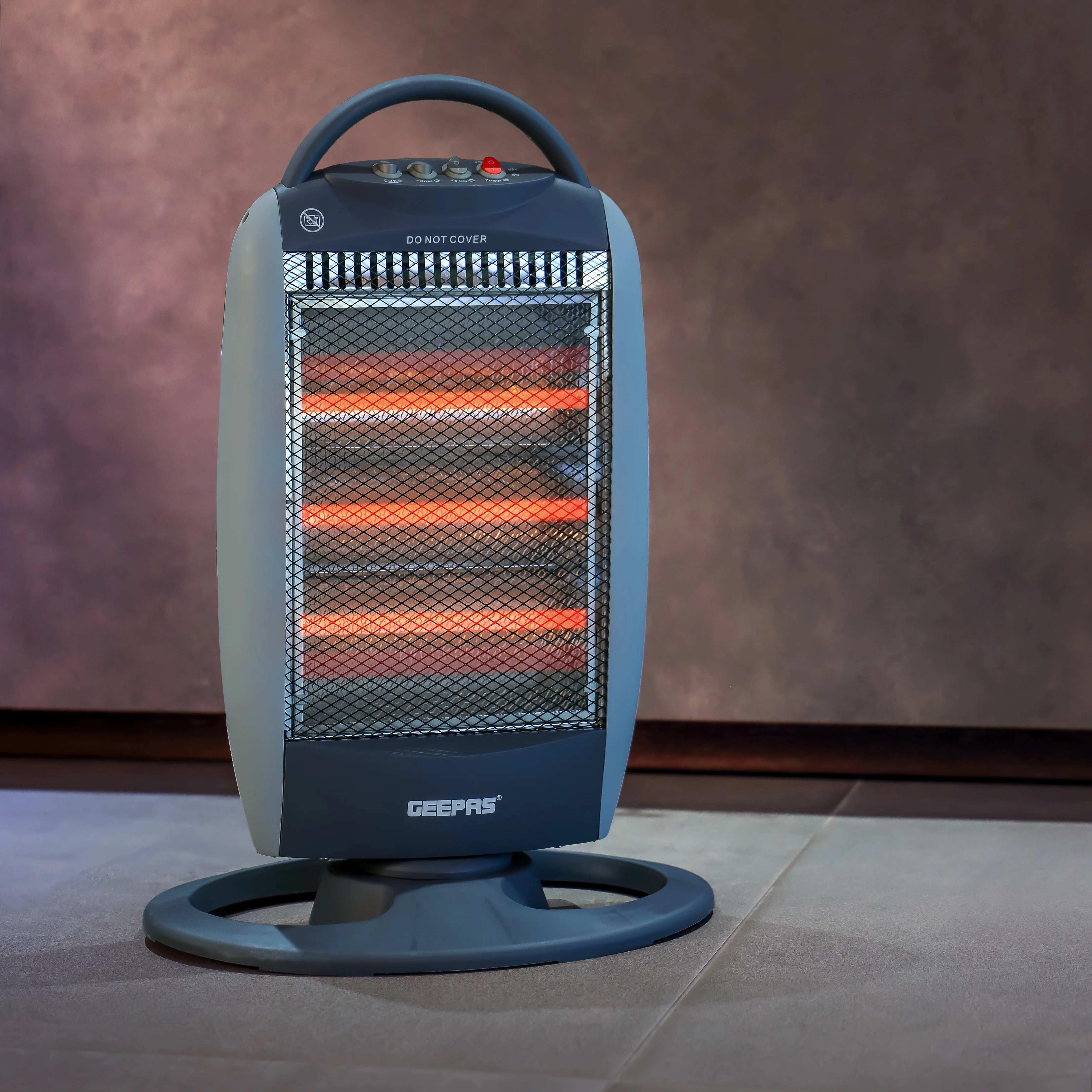 Geepas Halogen Heater- GHH9112 | 1200W/800W/400W Heat Settings, Safety Tip-Over Switch, Oscillation, Cool-Touch Housing & Carry Handle, Ideal for Home & Office - Image 2