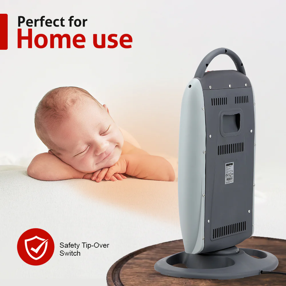 Geepas Halogen Heater- GHH9112 | 1200W/800W/400W Heat Settings, Safety Tip-Over Switch, Oscillation, Cool-Touch Housing & Carry Handle, Ideal for Home & Office - Image 7