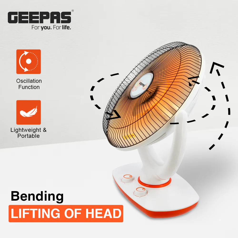 Geepas GRH9548 Halogen Stand Heater | 2 Heat Settings 475W/950W | 1-Hour Timer | Adjustable Head | Safety Tip-Over Switch | Portable & Lightweight | 2 Years Warranty - Image 6