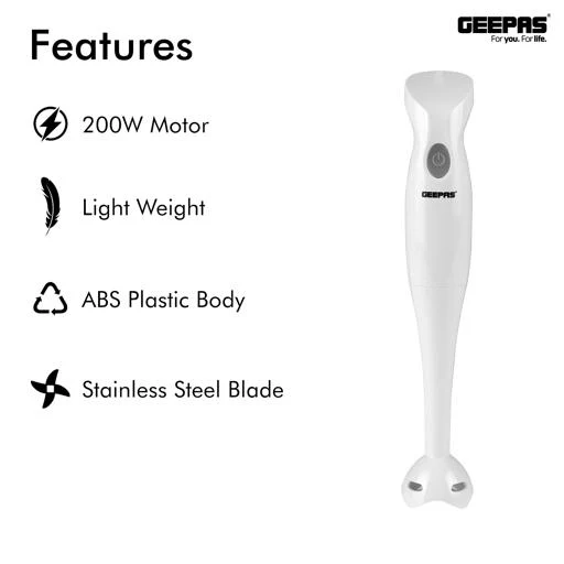 Geepas Hand Blender GHB6144 | 200W| 2-Speed Control| Stainless Steel Blade| Includes Chopper, Whisk & 600ml Beaker| Compact| Durable & Easy-to-Use | 2 Years Warranty - Image 3