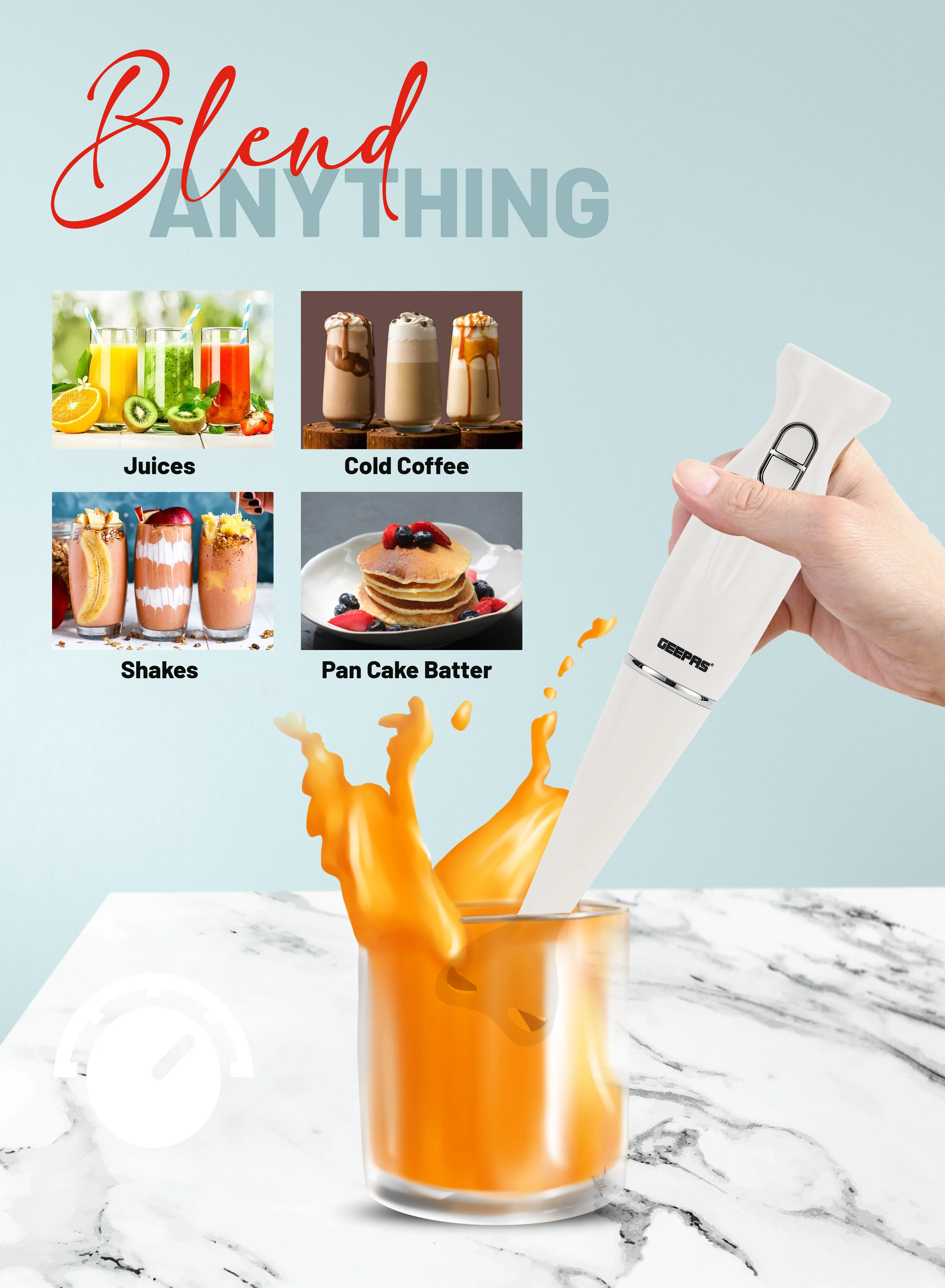 Geepas Hand Blender GHB6143 | 200W Powerful Motor| 2 Speed Control| Stainless Steel Blade| 600ml Beaker|  Durable & Easy to Use Kitchen Appliance| 2 Years Warranty - Image 7