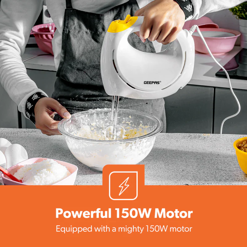 Geepas Hand Mixer GHM43012 | 150W Hand Mixer | 7 Speed Settings| Turbo Function| Stainless Steel Beaters| Lightweight Design| Easy to Use & Clean| 2 Years Warranty - Image 4