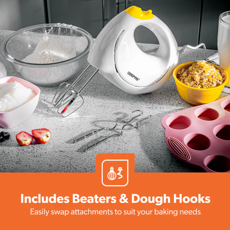 Geepas Hand Mixer GHM43012 | 150W Hand Mixer | 7 Speed Settings| Turbo Function| Stainless Steel Beaters| Lightweight Design| Easy to Use & Clean| 2 Years Warranty - Image 5
