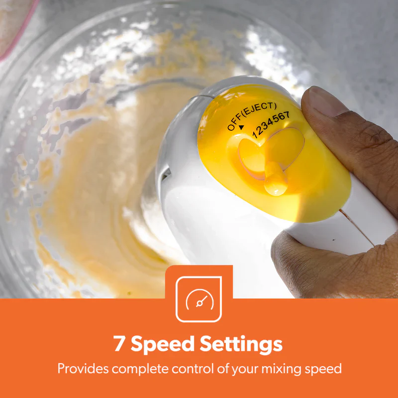 Geepas Hand Mixer GHM43012 | 150W Hand Mixer | 7 Speed Settings| Turbo Function| Stainless Steel Beaters| Lightweight Design| Easy to Use & Clean| 2 Years Warranty - Image 6
