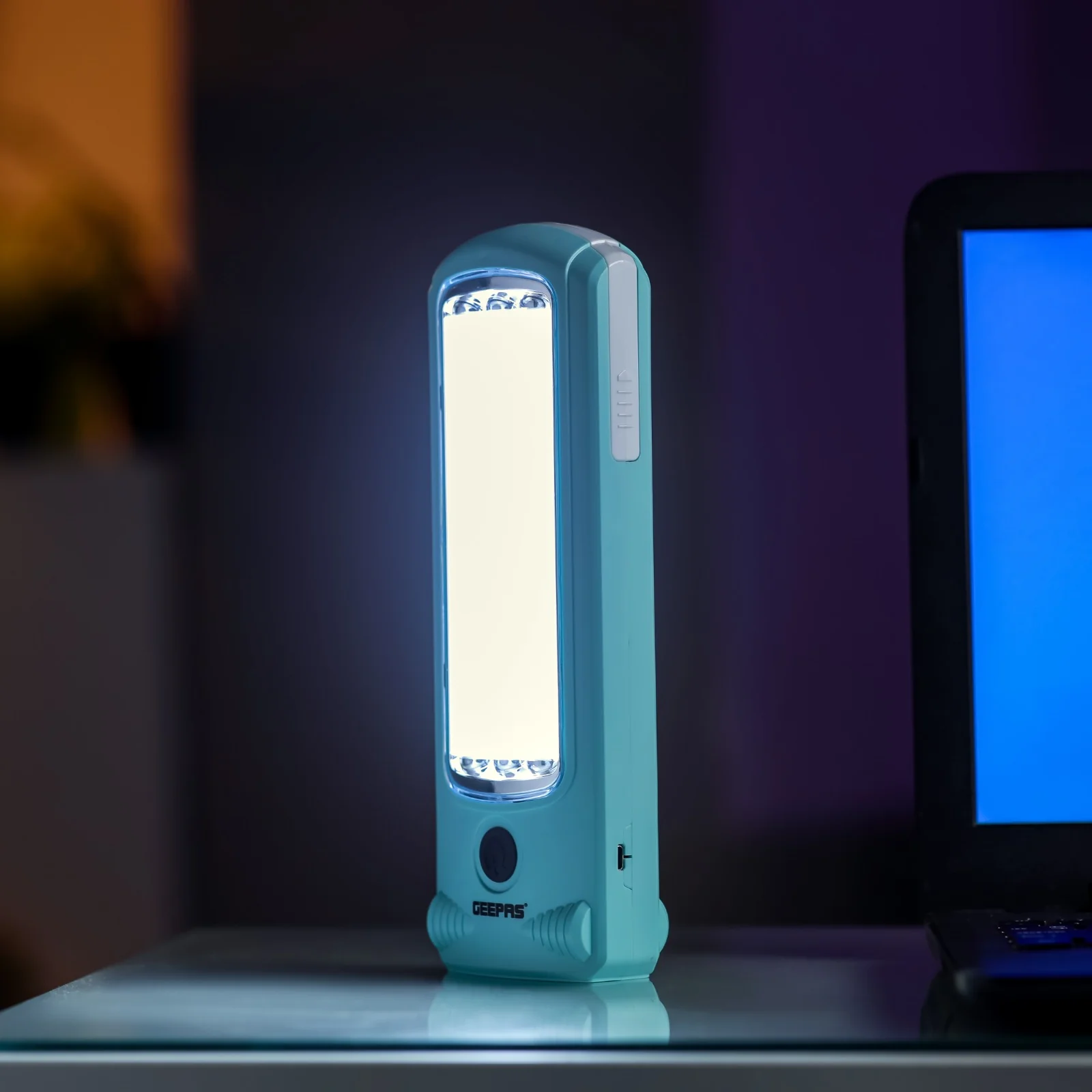 Geepas Rechargeable LED Lantern with Solar Panel GE53030 | 52 Hi-Power LEDs, 5H Backup | Energy Efficient, Portable, Lightweight Design | Blue, 2 Years Warranty - Image 3