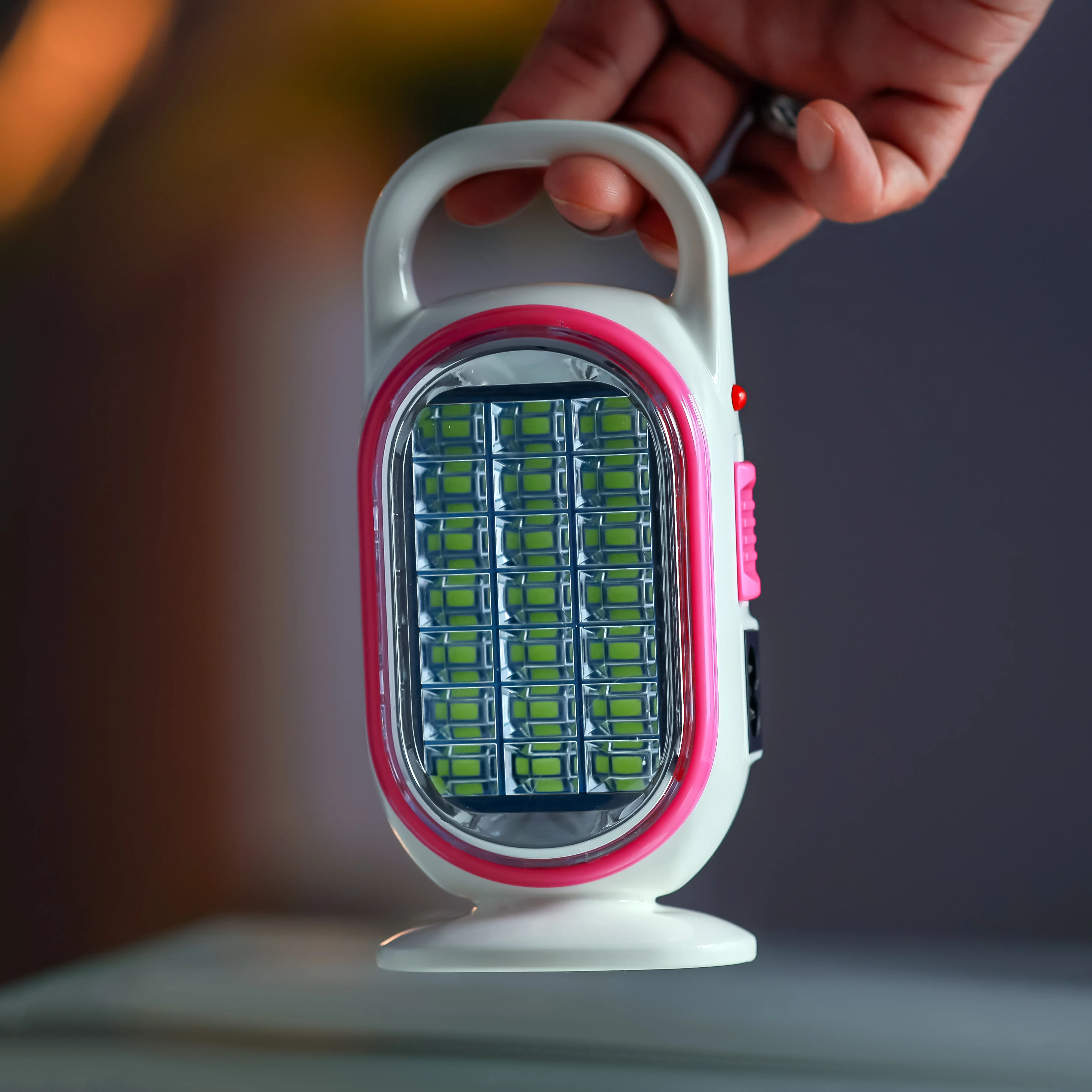 Geepas LED Emergency Lantern with Solar Panel- GE53033| Energy Efficient Design, 21 Pieces Hi-Power LEDs,5 Hours Working| Light-Weight| Pink and White, 2 Years Warranty - Image 4