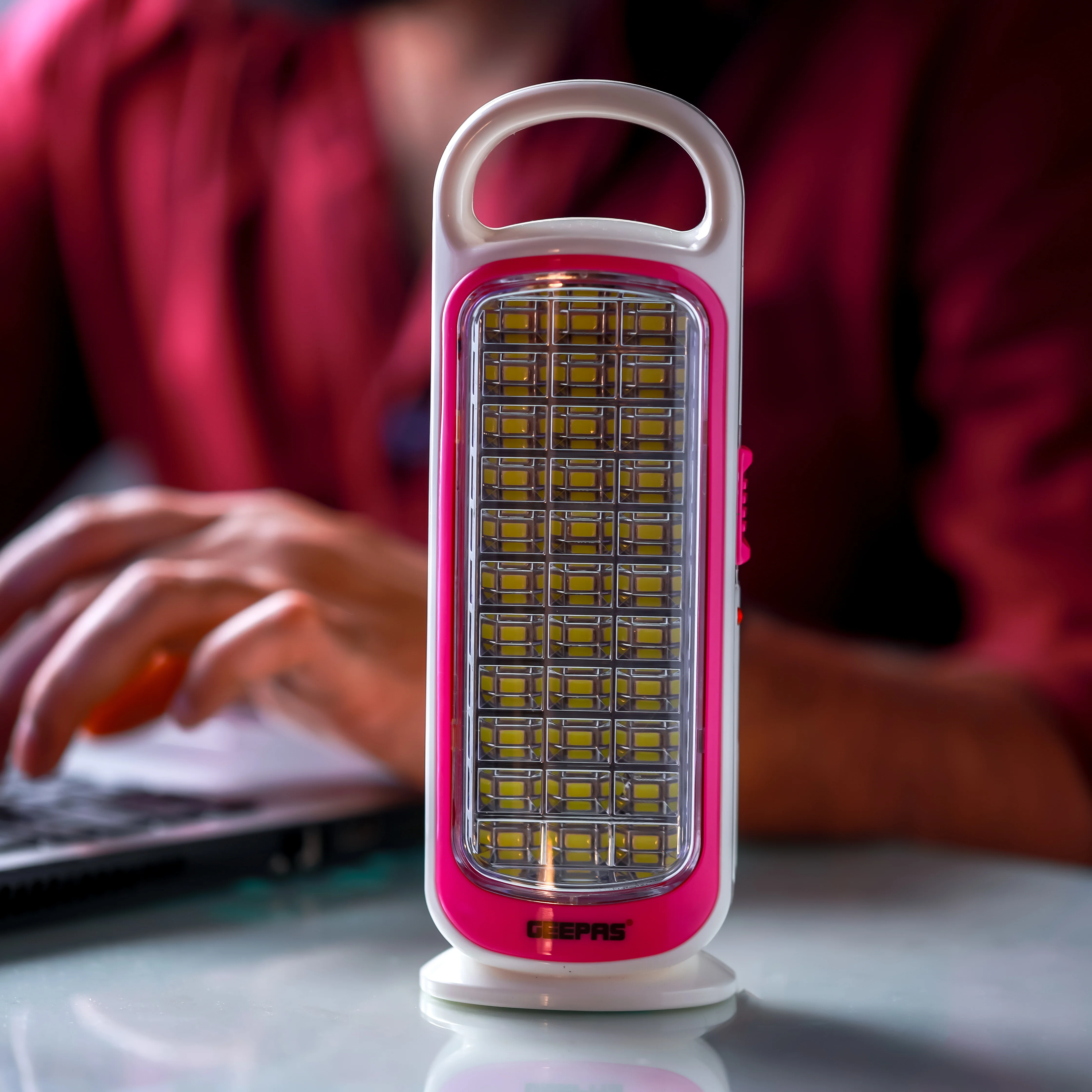 Geepas LED Emergency Lantern with Solar Panel- GE53034| Energy Efficient Design, 33 Pieces Hi-Power LEDs,5 Hours Working| Light-Weight |  Pink and White, 2 Years Warranty - Image 2