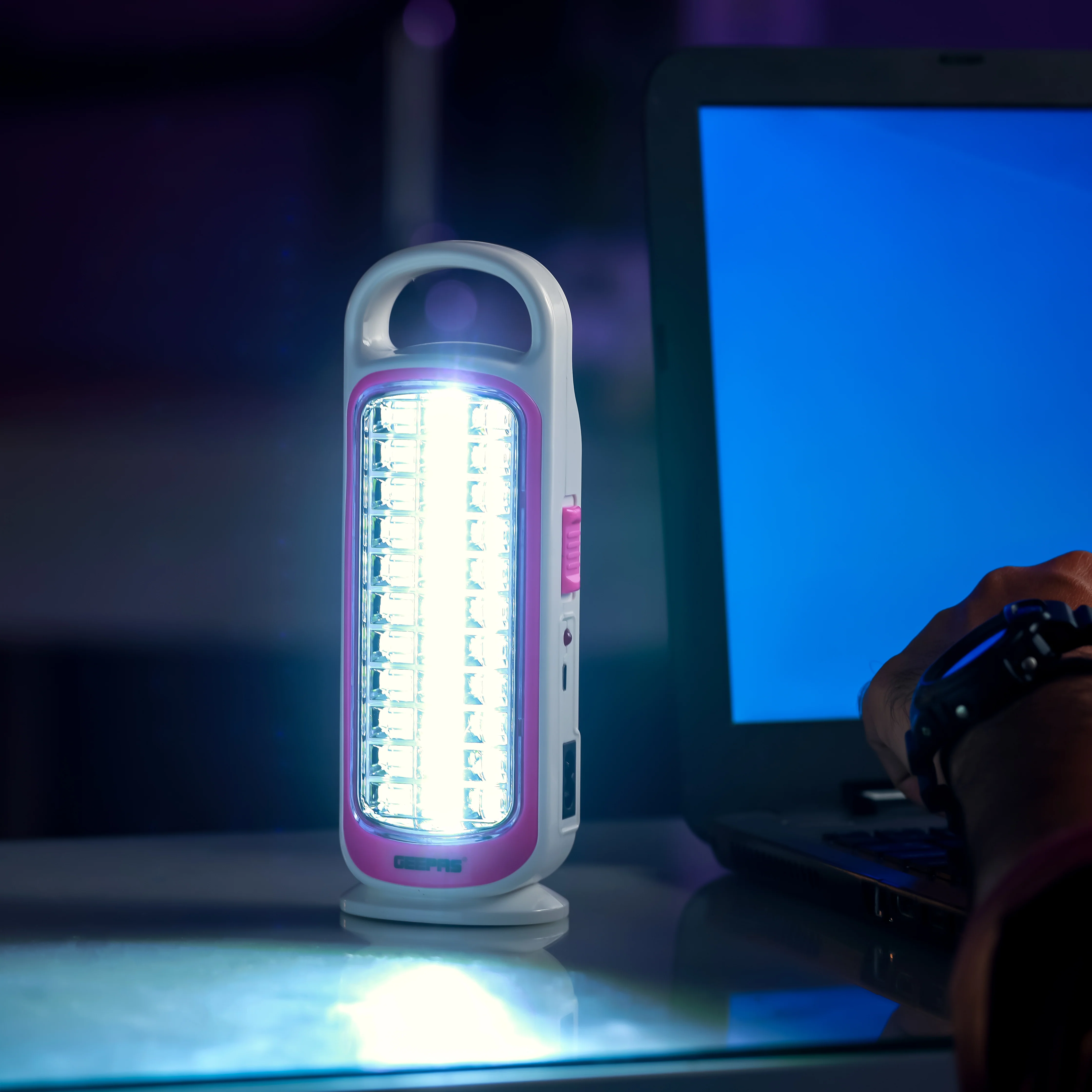 Geepas LED Emergency Lantern with Solar Panel- GE53034| Energy Efficient Design, 33 Pieces Hi-Power LEDs,5 Hours Working| Light-Weight |  Pink and White, 2 Years Warranty - Image 3