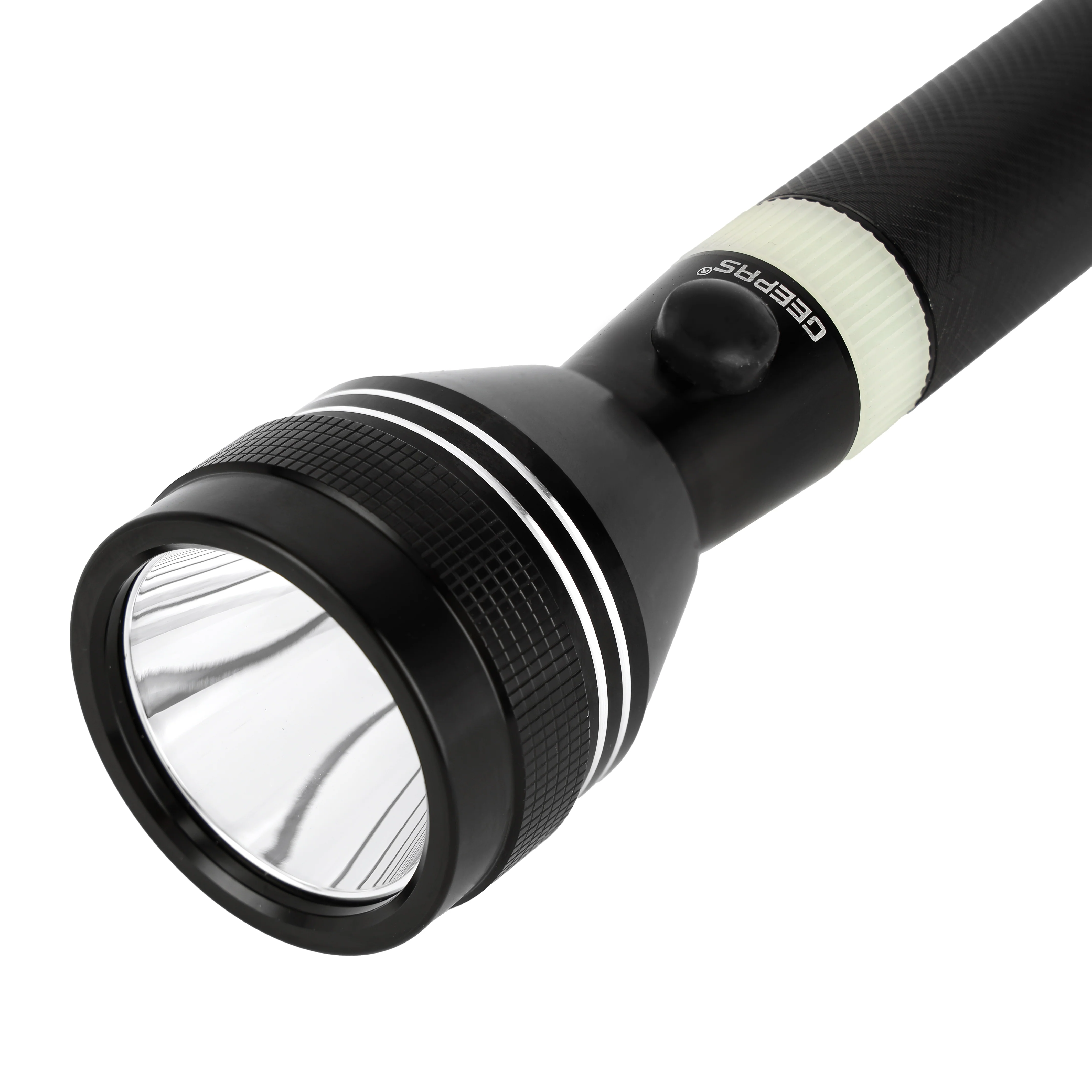 Geepas Rechargeable LED Flashlight GFL4637 | Pack of 2, 7W LED, 3H Continuous Use, Aircraft Aluminum Body, Lithium Battery, Night Glow Ring, Water & Shock Resistant - Image 4