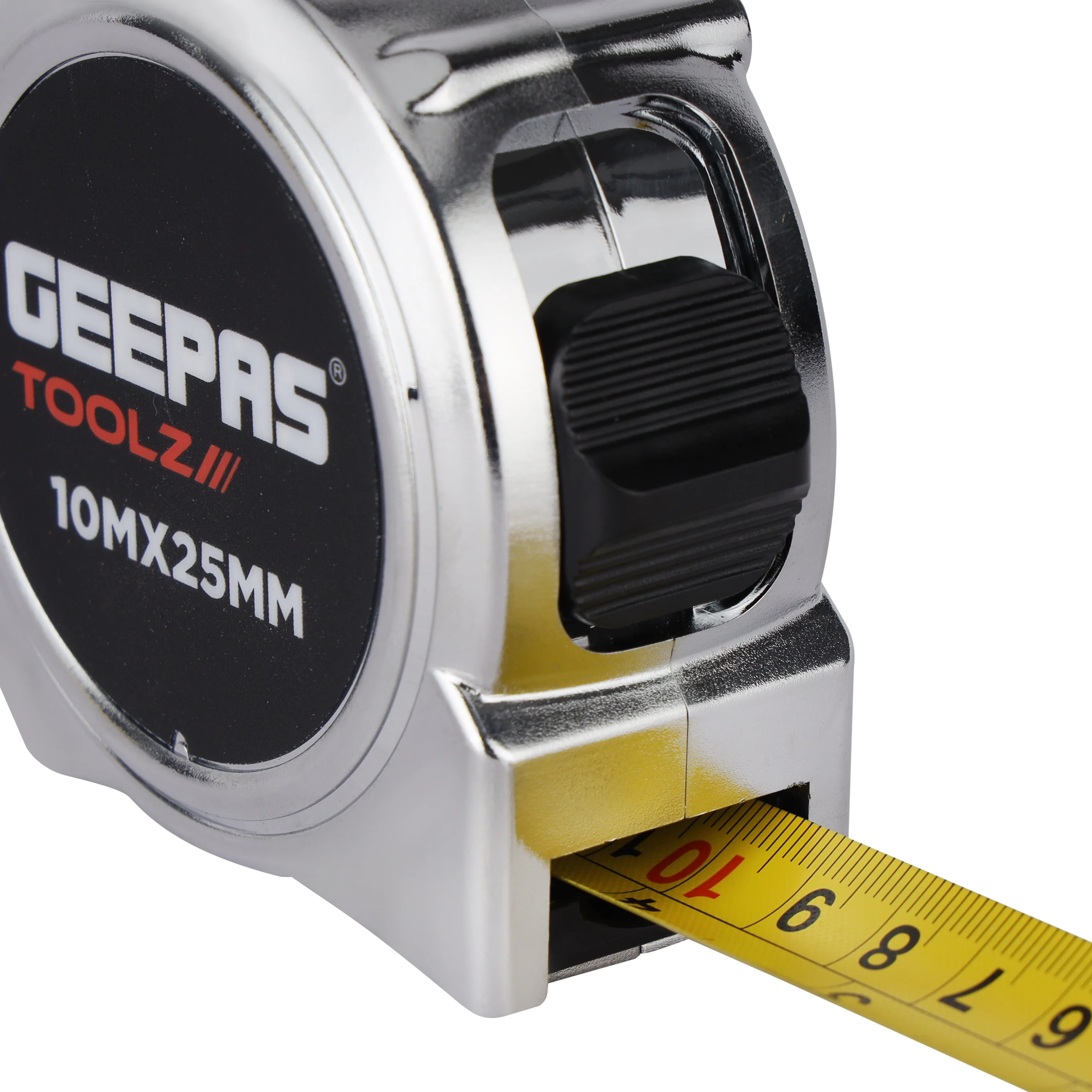 Geepas Measuring Tape- GT59315| 10 M X 25 MM, High Impact Chrome Body and Super Magnetic Hook| Double Sided High Visibility, With Metric and Inch Gradation|  Silver - Image 5