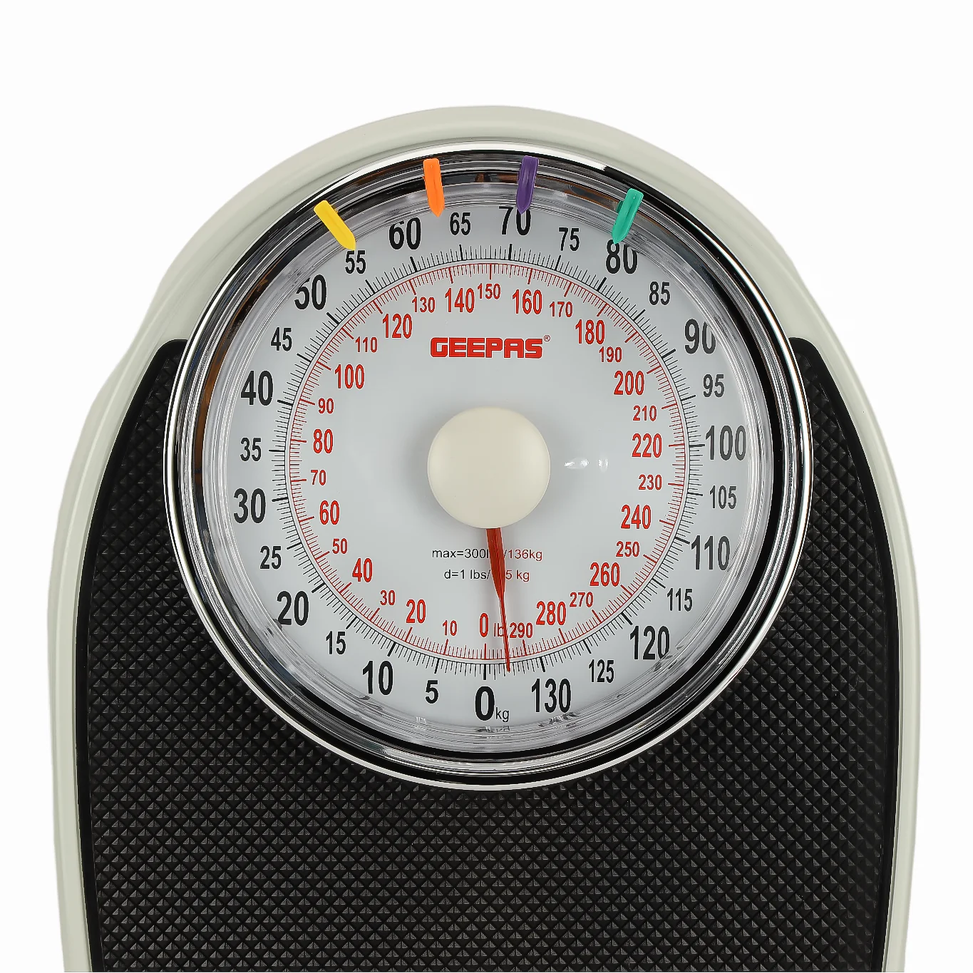 Geepas Mechanical Personal Scale- GBS46528UK/ 136KG Capacity, High Precision Dial, Metal Body, Leather Surface, Step-On Tech, Multi-Purpose Use, White & Black, 2Y Warranty - Image 4