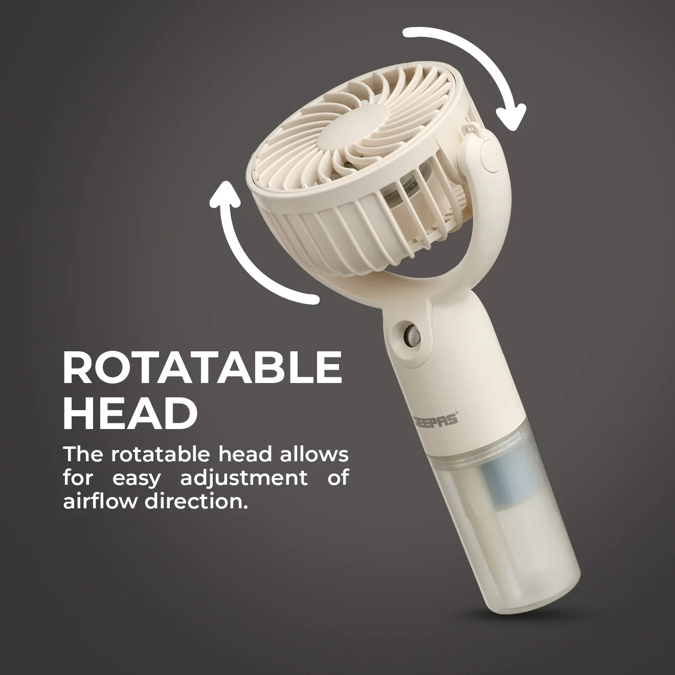 Geepas Mini Handheld Mist Fan GF21224|3 Speed Settings, Mist Spray Function, Up to 6H Runtime, Rechargeable Long-Lasting Battery, Silent Cooling Fan for Travel & Outdoors - Image 5