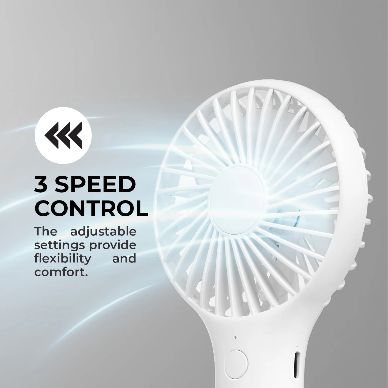 Geepas Mini Portable Handheld Fan GF21223 | 3 Speed Control, One-Button Operation, Up to 4H Runtime, Long-Lasting Rechargeable Battery, Portable Design for Travel & Home - Image 3