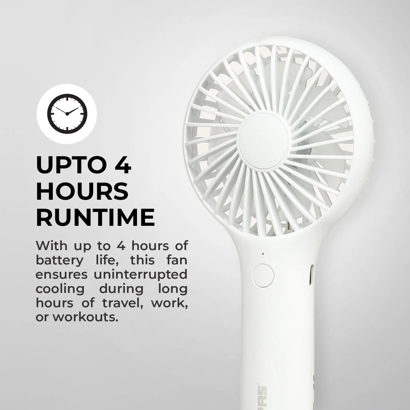 Geepas Mini Portable Handheld Fan GF21223 | 3 Speed Control, One-Button Operation, Up to 4H Runtime, Long-Lasting Rechargeable Battery, Portable Design for Travel & Home - Image 4