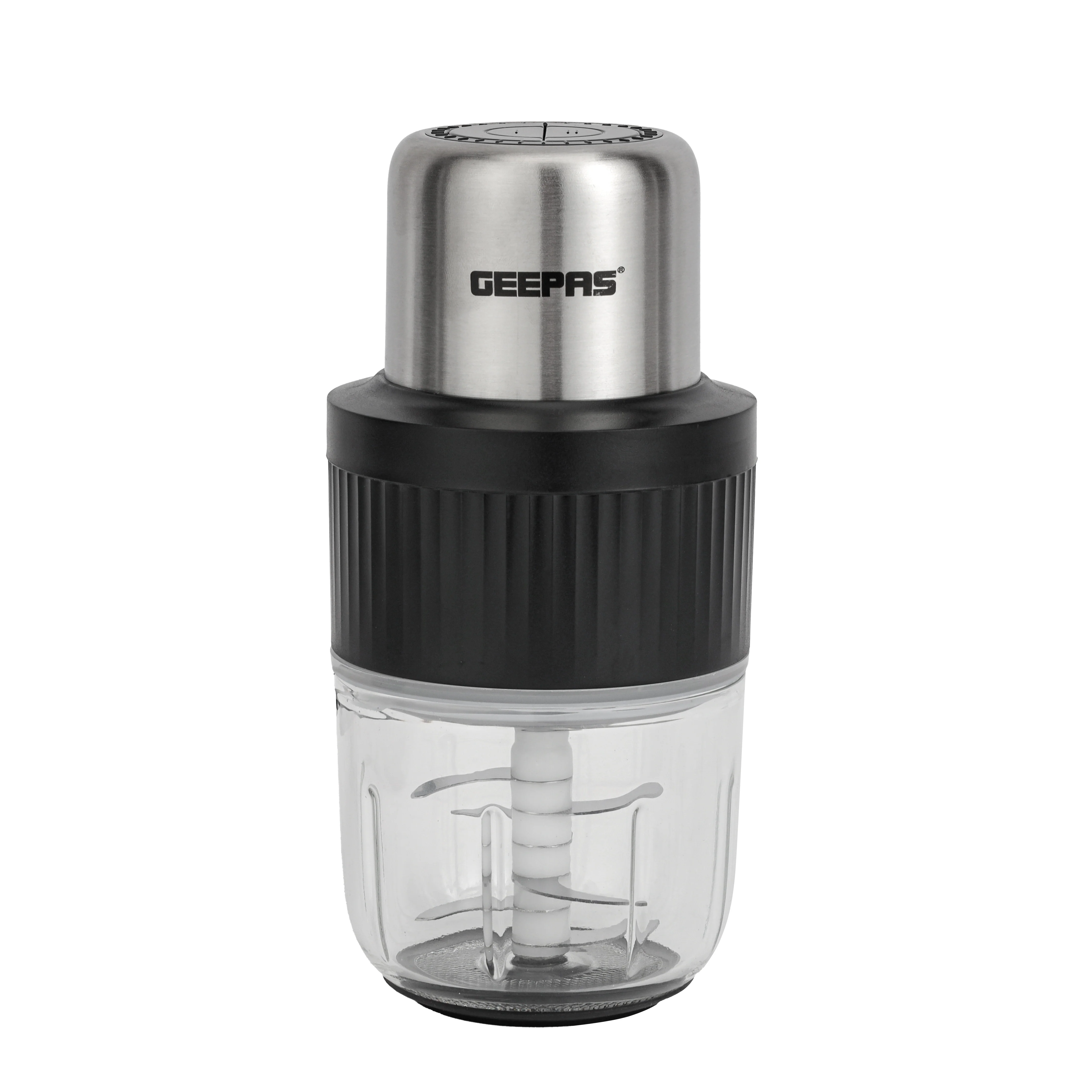 Geepas Multi Chopper- GMC42030/ 500W, 2.5L & 0.3L Cups, Compact Multi-Purpose Chopper with Mincing, Coarse & Fine Cutting/ Stainless Steel, Black & Silver, 2Y Warranty - Image 3