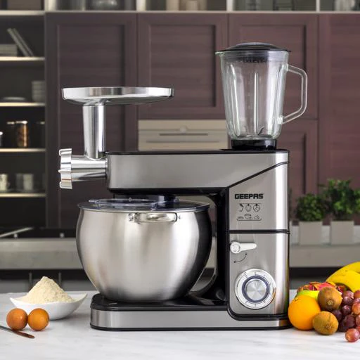 Geepas Multi-Function Kitchen Machine GSM43044 | 2000W Stand Mixer | 10L Bowl | 1.5L Glass Blender Jar | Meat Grinder | 6 Speed Control | Safety Lock| 2 Years Warranty - Image 3