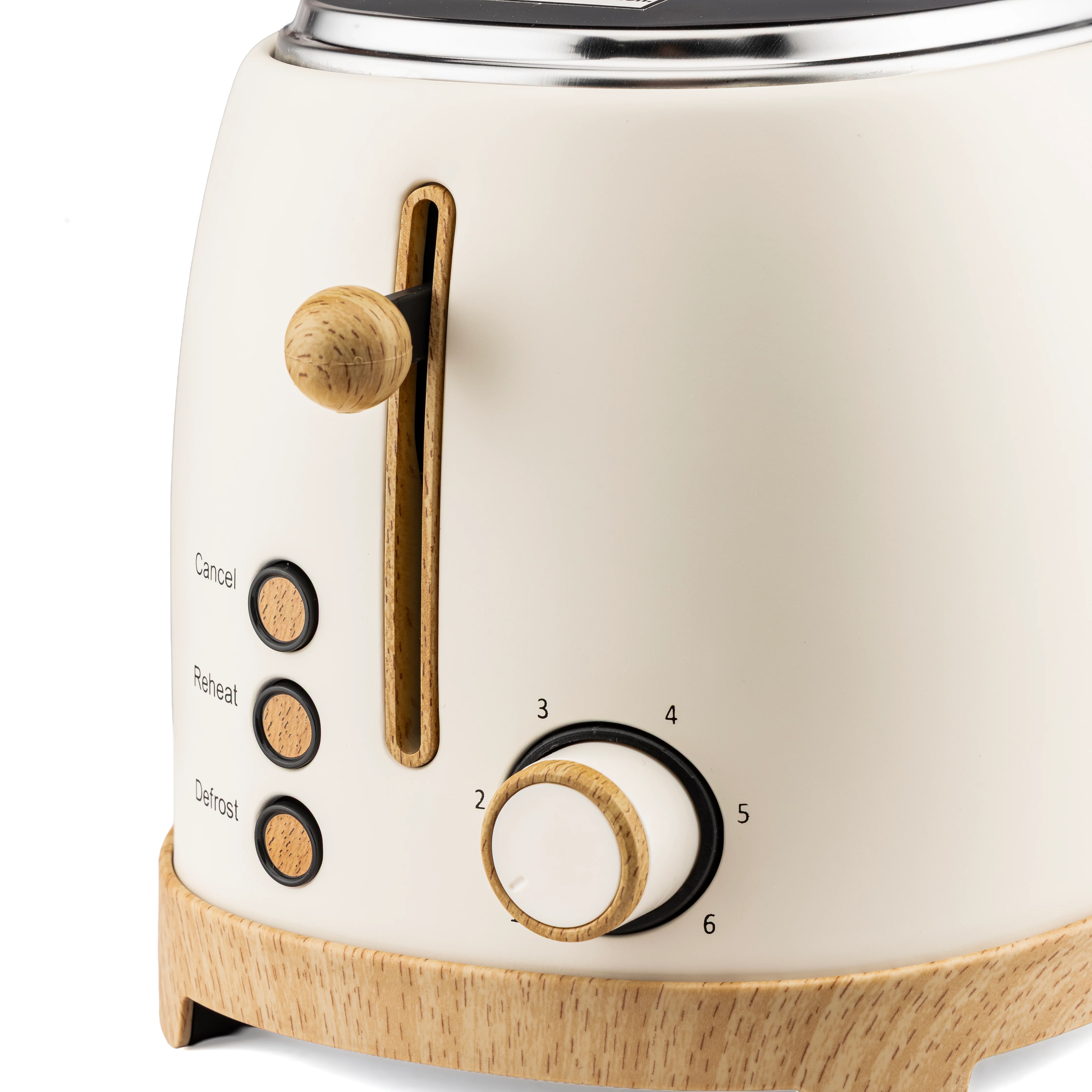 Geepas GBT36560UK-CR 2 Slice Toaster 850W  | Wood Effect Design | 6 Browning Levels | Defrost | Reheat | Cancel Function & High Lift Lever | Stylish NordiQ Design - Image 4