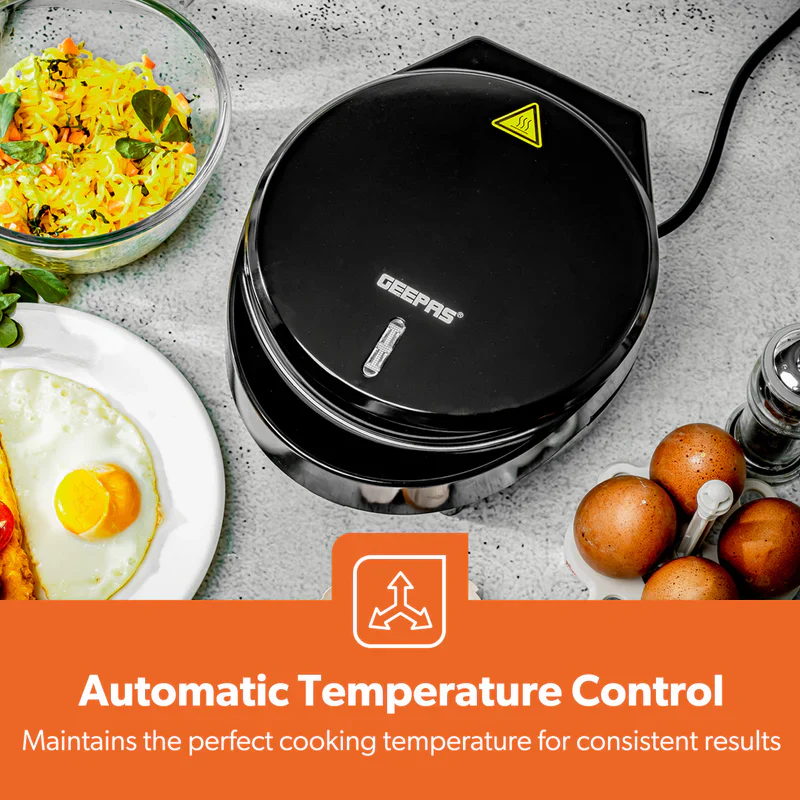 Geepas Omelette Maker GOM36535UK | Non-Stick 185mm Plate| 1000W Power | Green & Red Indicator Lights| Automatic Temperature Control| Anti-Slip Feet | 2 Years Warranty - Image 10