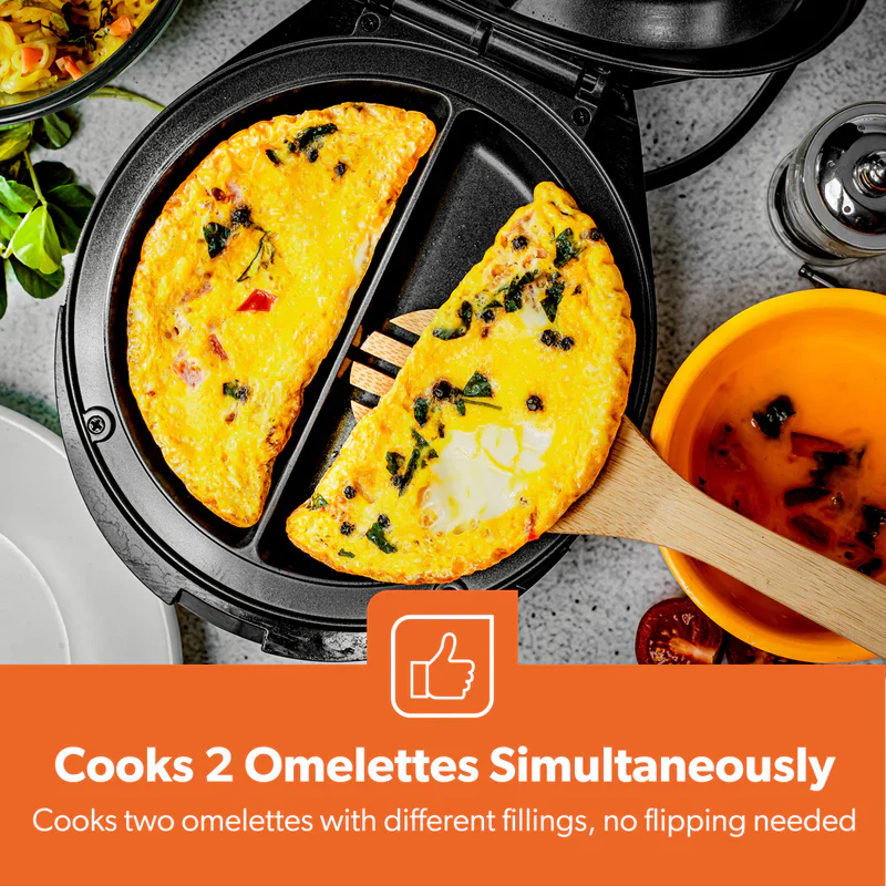 Geepas Omelette Maker GOM36535UK | Non-Stick 185mm Plate| 1000W Power | Green & Red Indicator Lights| Automatic Temperature Control| Anti-Slip Feet | 2 Years Warranty - Image 9