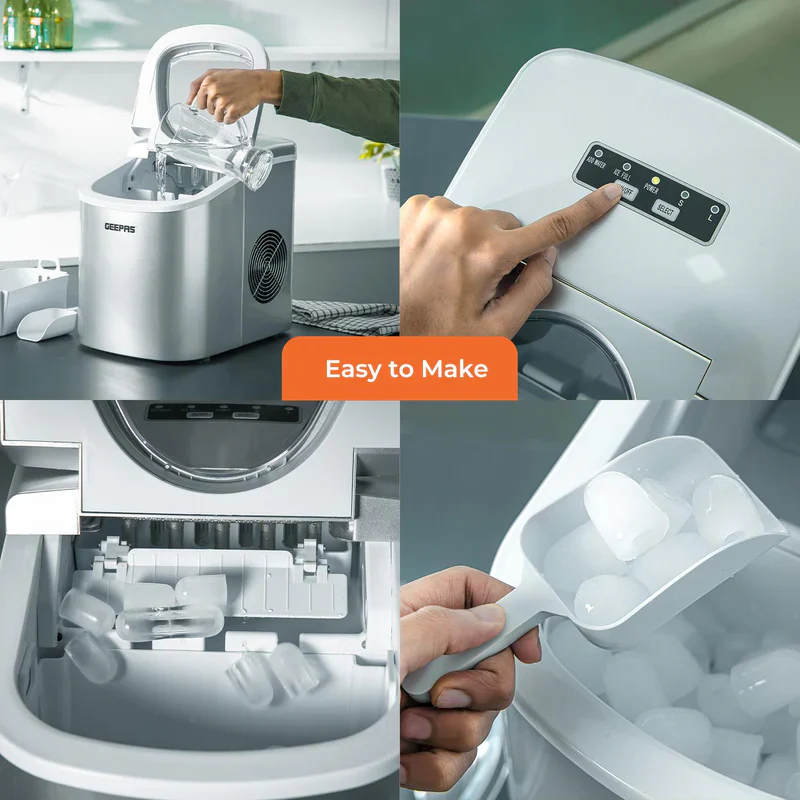 Geepas Portable Automatic Ice Maker GIM63053UK | 12kg/Day Production Capacity| 1.2L Water Tank| 600g Ice Storage| Makes 9 Ice Bullets in 7 Minutes| 2 Years Warranty - Image 3