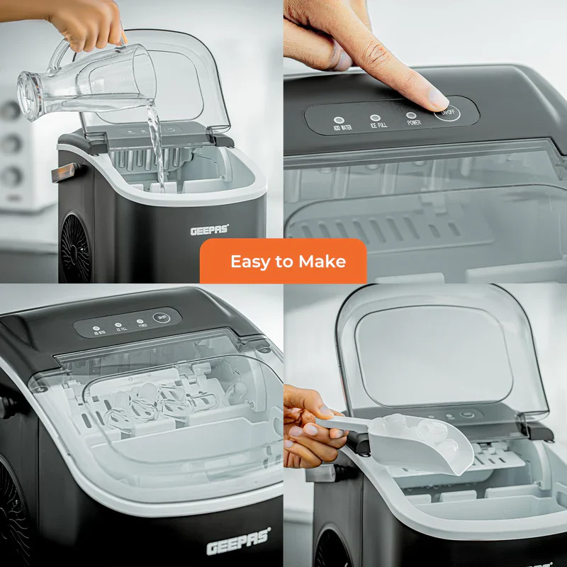 Geepas Portable Automatic Ice Maker GIM63053UK | 12kg/Day Production Capacity| 1.2L Water Tank| 600g Ice Storage| Makes 9 Ice Bullets in 7 Minutes| 2 Years Warranty - Image 5