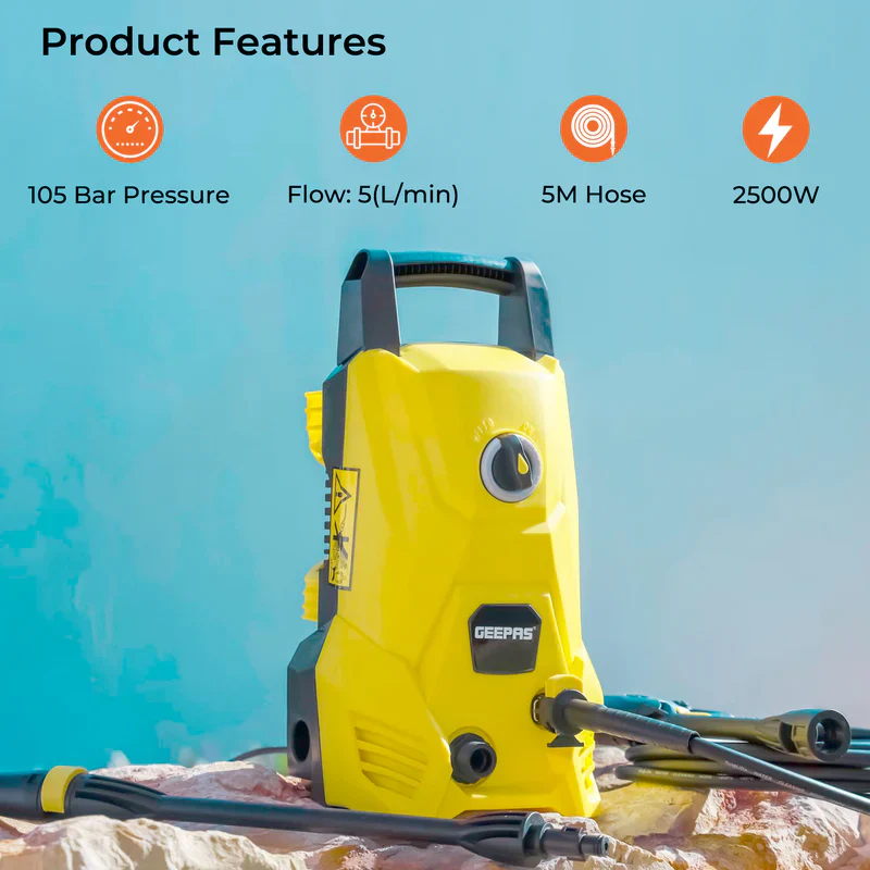 Geepas GCW19029 High Pressure Washer | 105BAR Power Washer with 2500W Motor | Ideal for Car, Bike, Patio & Home Cleaning | Compact Design | High Efficiency Performance - Image 2