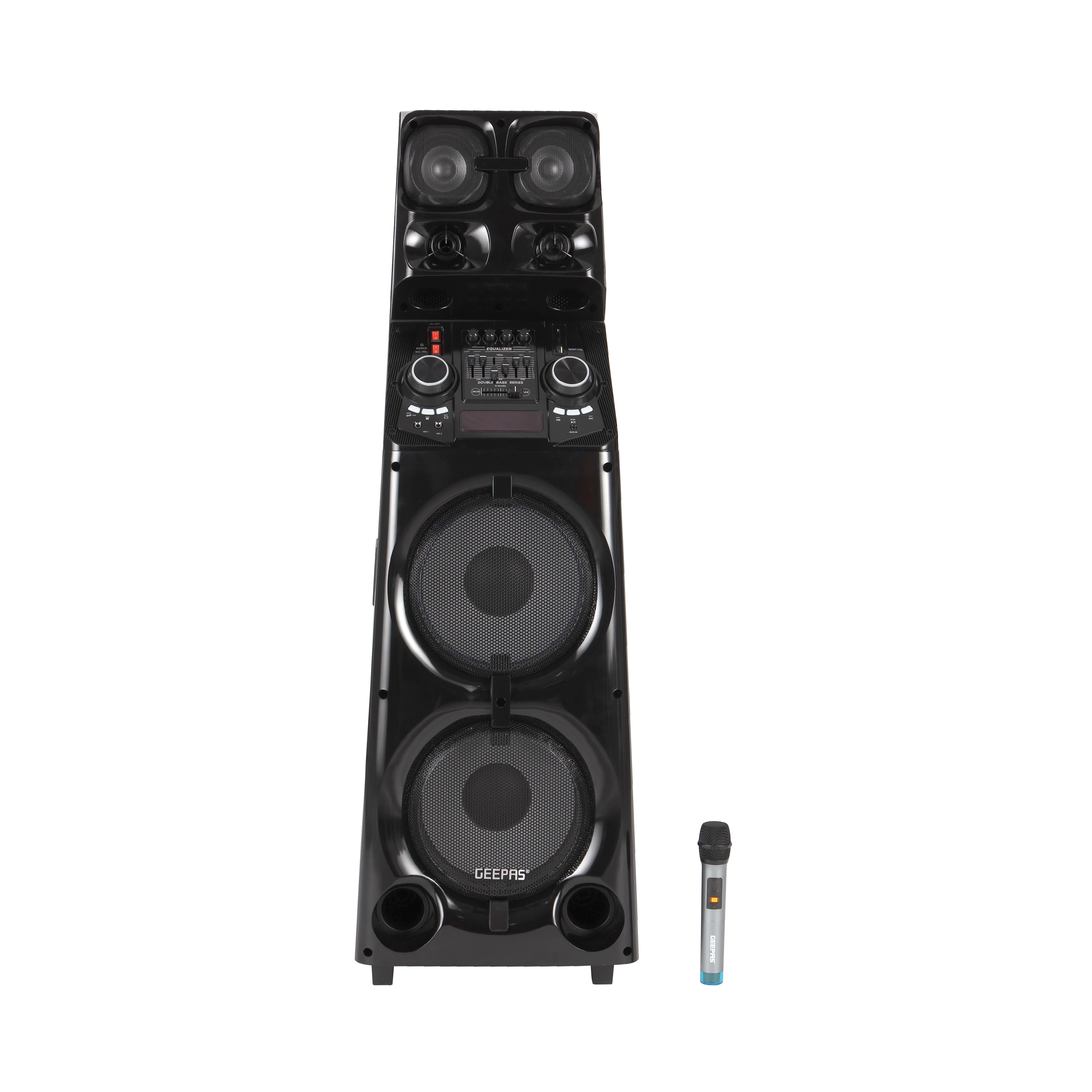 Geepas Professional Active Speaker System GMS11169 with Bluetooth| UHF Microphone| LED Display| Graphic Equalizer| X-Bass Control| FM Radio| USB/SD/TF & Remote Control - Image 2