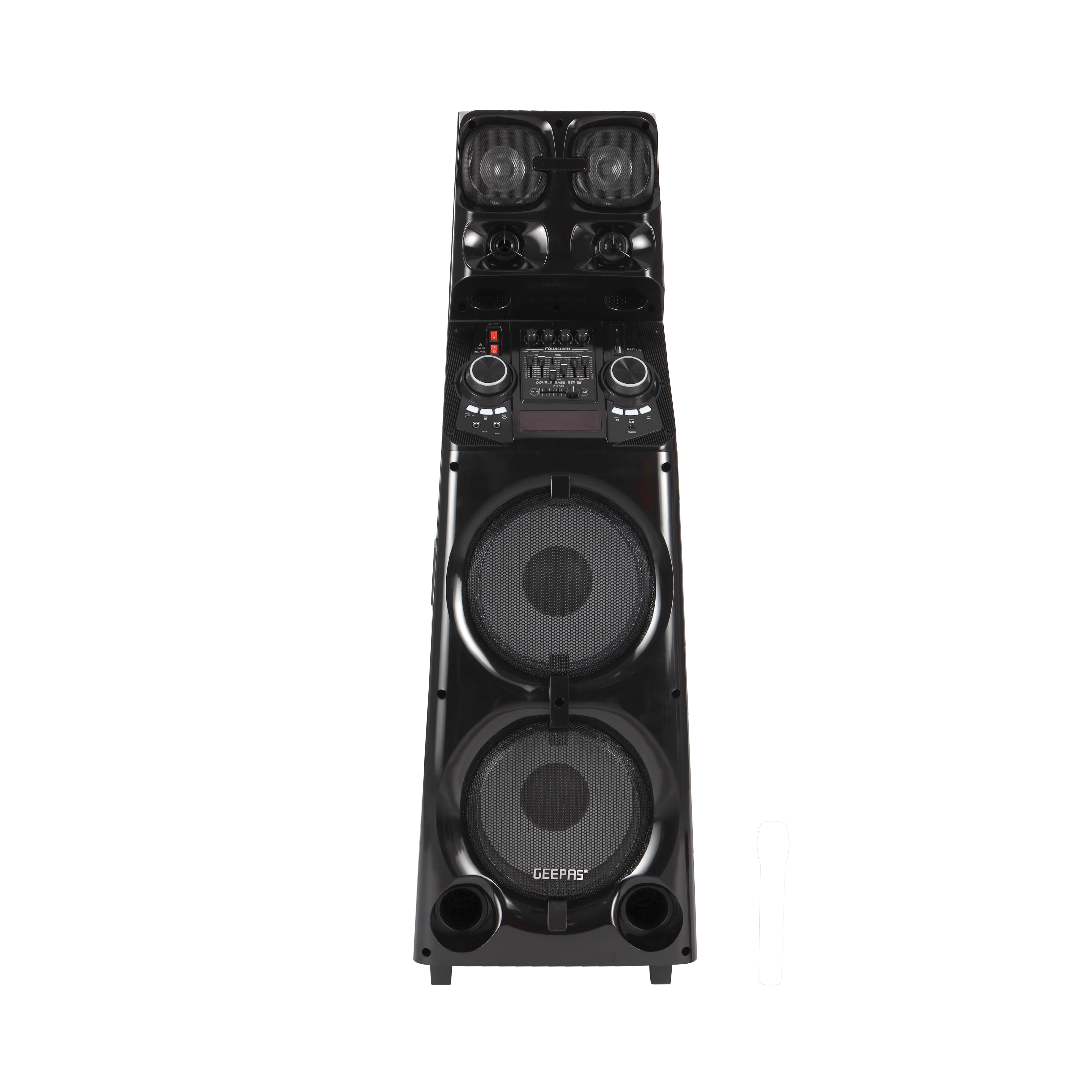 Geepas Professional Active Speaker System GMS11169 with Bluetooth| UHF Microphone| LED Display| Graphic Equalizer| X-Bass Control| FM Radio| USB/SD/TF & Remote Control - Image 3