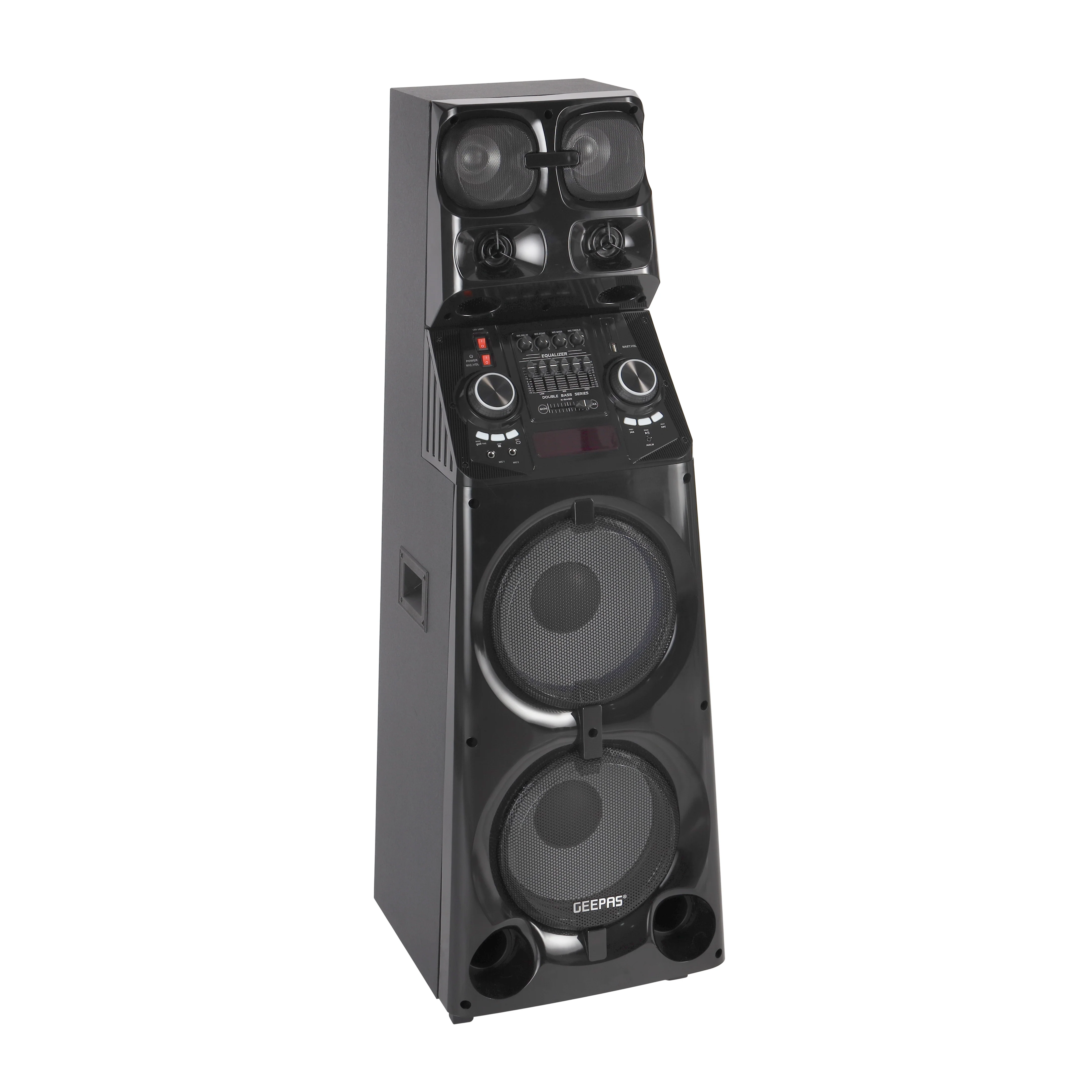 Geepas Professional Active Speaker System GMS11169 with Bluetooth| UHF Microphone| LED Display| Graphic Equalizer| X-Bass Control| FM Radio| USB/SD/TF & Remote Control - Image 4
