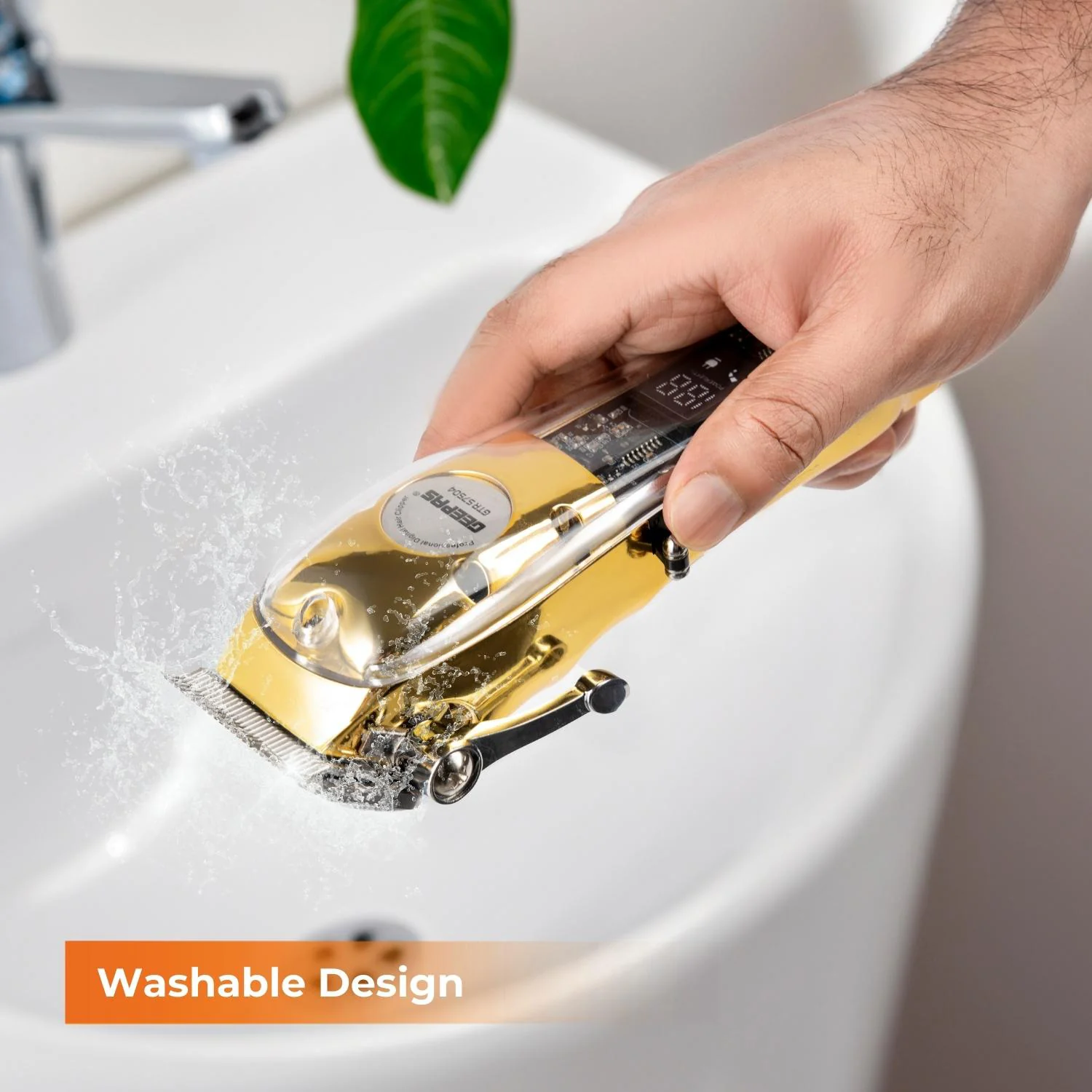 Geepas Professional Digital Hair Clipper GTR57504 | High-Capacity Battery & Fast USB Charging | 4 Adjustable Blades, 8 Combs, LCD Display, 2Year Warranty, Golden - Image 7