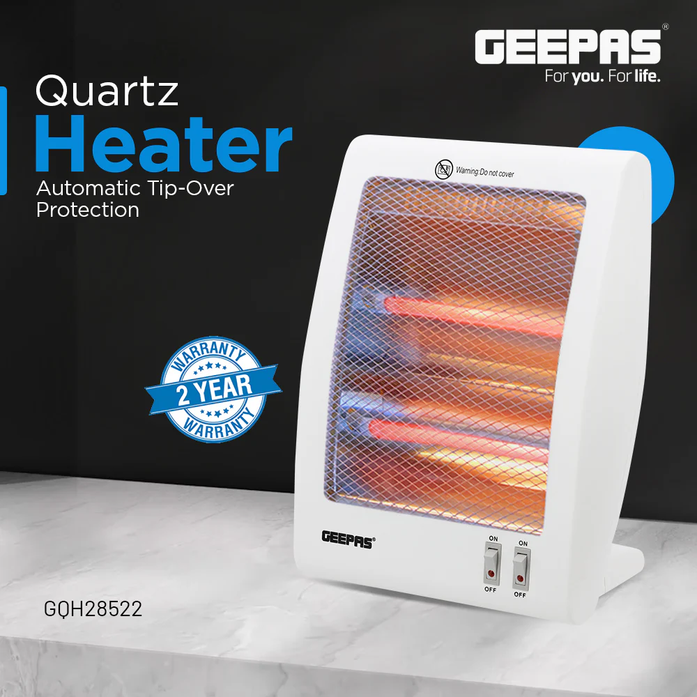 Geepas Quartz Heater GQH28522 | 400W/800W Instant Heating with Quartz Tubes | 2 Heat Settings| Automatic Tip-Over Safety Protection| Energy Efficient | 2 Years Warranty - Image 3