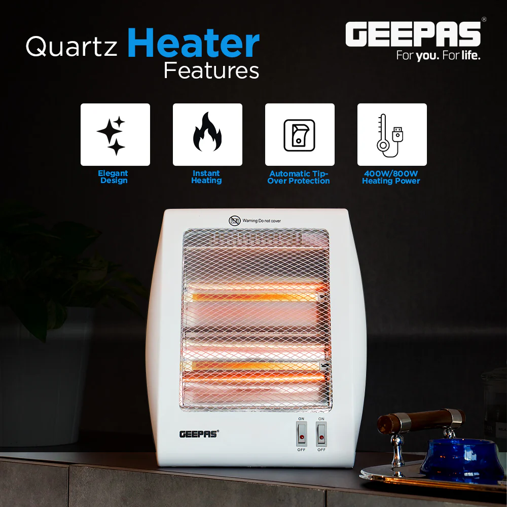 Geepas Quartz Heater GQH28522 | 400W/800W Instant Heating with Quartz Tubes | 2 Heat Settings| Automatic Tip-Over Safety Protection| Energy Efficient | 2 Years Warranty - Image 4
