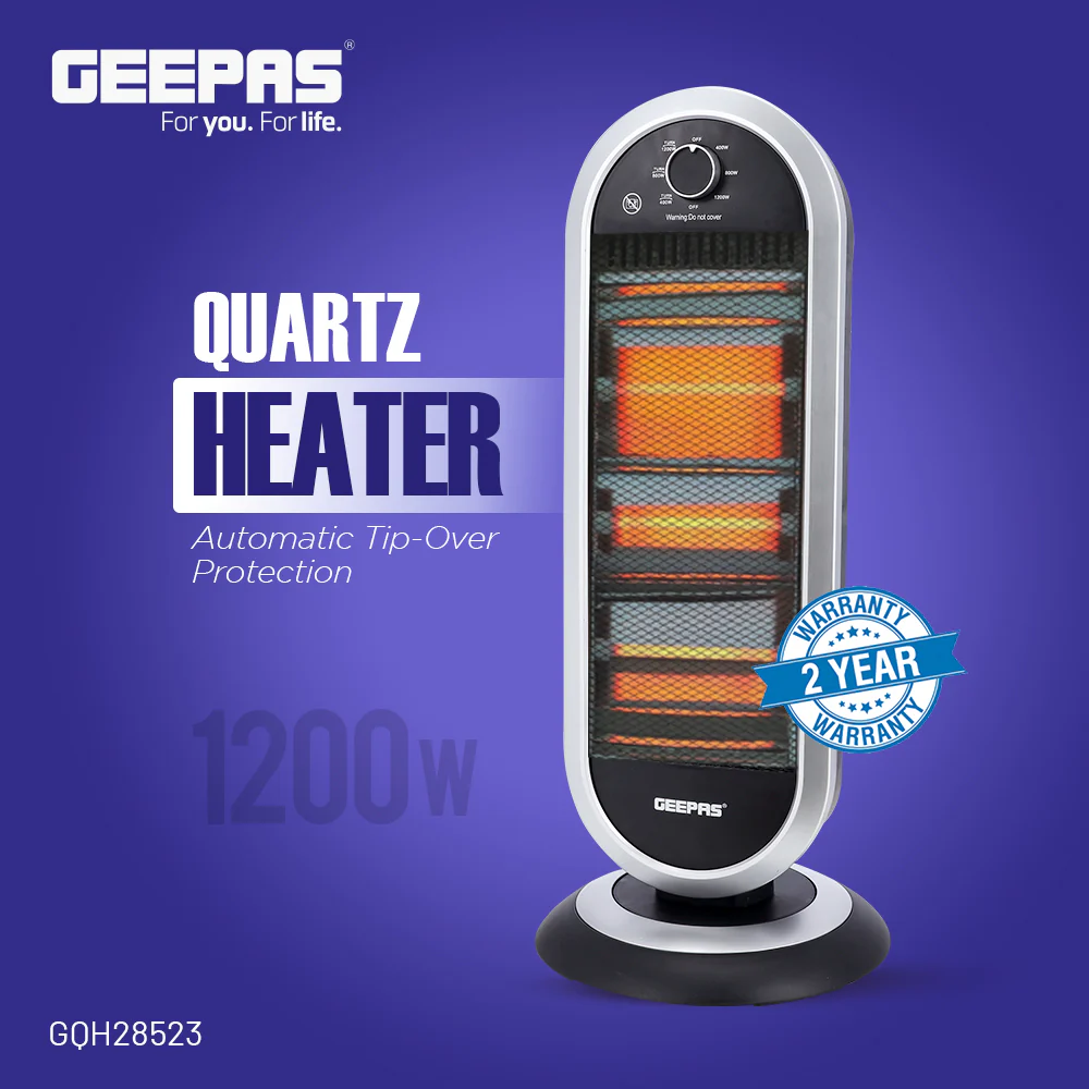Geepas Quartz Heater GQH28523 | 400W/800W/1200W Instant Heating | Adjustable Thermostat| Wide-Angle Oscillation| Tip-Over Protection & Cool Touch Body | 2 Years Warranty - Image 3