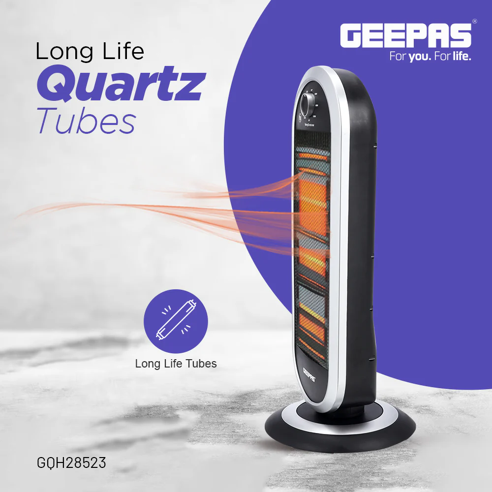 Geepas Quartz Heater GQH28523 | 400W/800W/1200W Instant Heating | Adjustable Thermostat| Wide-Angle Oscillation| Tip-Over Protection & Cool Touch Body | 2 Years Warranty - Image 5