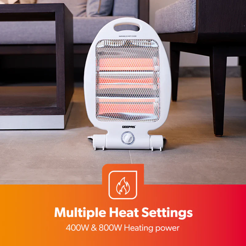 Geepas Quartz Heater GQH9105 | 300W/600W Instant Heating| Safety Tip-Over Switch| Wide-Angle Heat Reflector & Carry Handle |  Energy Efficient Design| 2 Years Warranty - Image 4