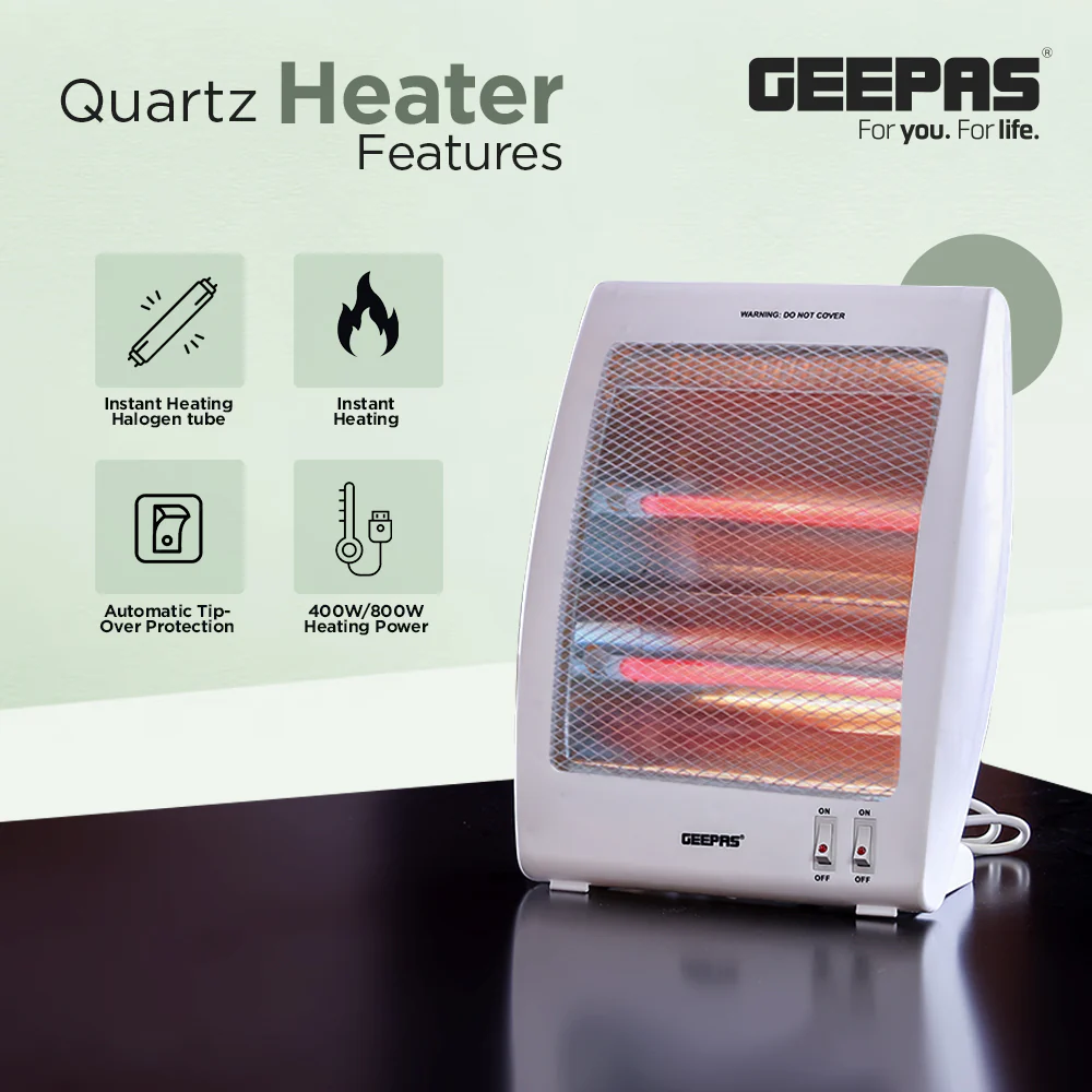 Geepas Quartz Heater GQH9106 | 400W/800W Instant Heating with Safety Tip-Over Switch | Adjustable Thermostat| Energy Efficient Portable Room Heater | 2 Years Warranty - Image 4