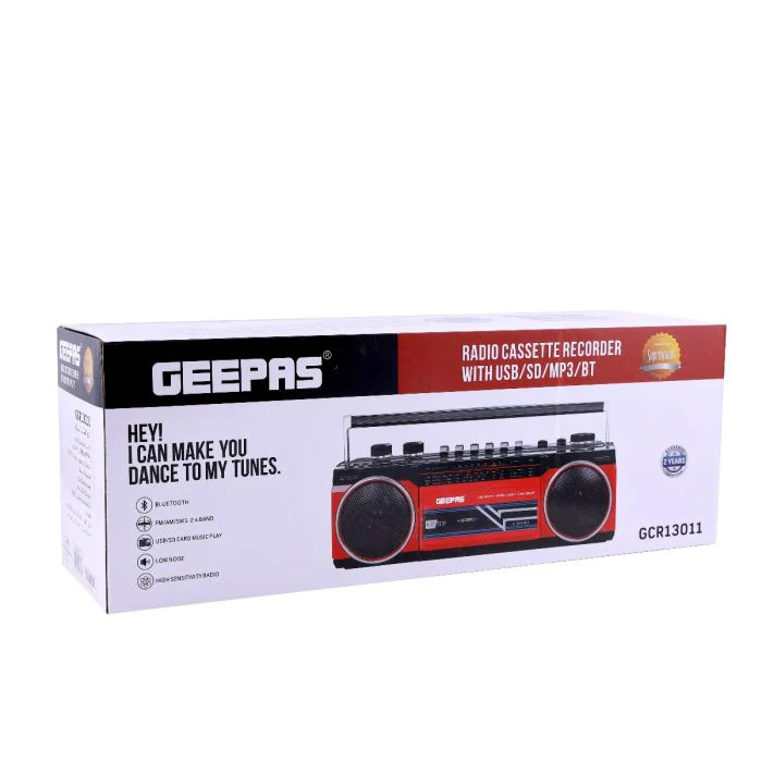 Geepas Radio Casset Recorder - Speakers with USB, SD Slots, MP3 & BT | Cassette Player, Microphone with Recording Function | Autostop Function | 2 Years Warranty - Image 9
