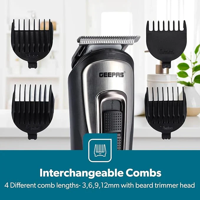 Geepas Rechargeable 11-in-1 Grooming Kit GTR8300 | Hair Clipper| Beard Trimmer| Precision Shaver| Nose & Ear Trimmer| USB Charging| LED Indicator| Complete Styling Set - Image 4