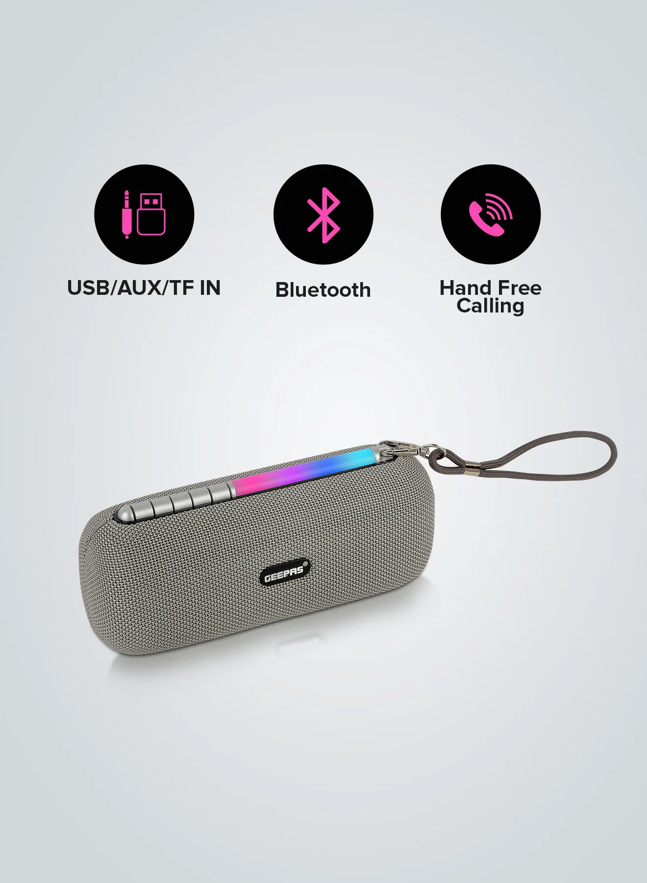 Geepas GMS11172 Rechargeable Bluetooth Speaker |10W Powerful Stereo Output| TWS Connectivity|  USB/TF/AUX/FM Support| Hands-Free Calling| Portable Design|2 Years Warranty - Image 4